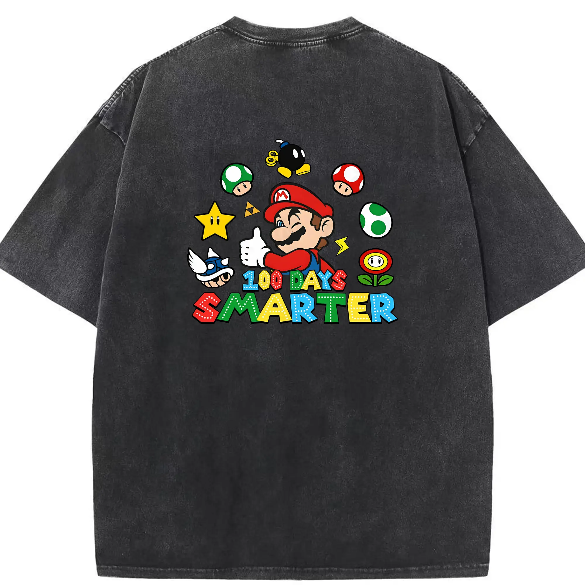 マリオ グッズ マリオ - 綿100％ ヴィンテージ風 半袖Tシャツ ・ 背面プリント ・ 柔らか肌触り ・ 通気性 快適 ・ スポーツ カジュアル 外出用