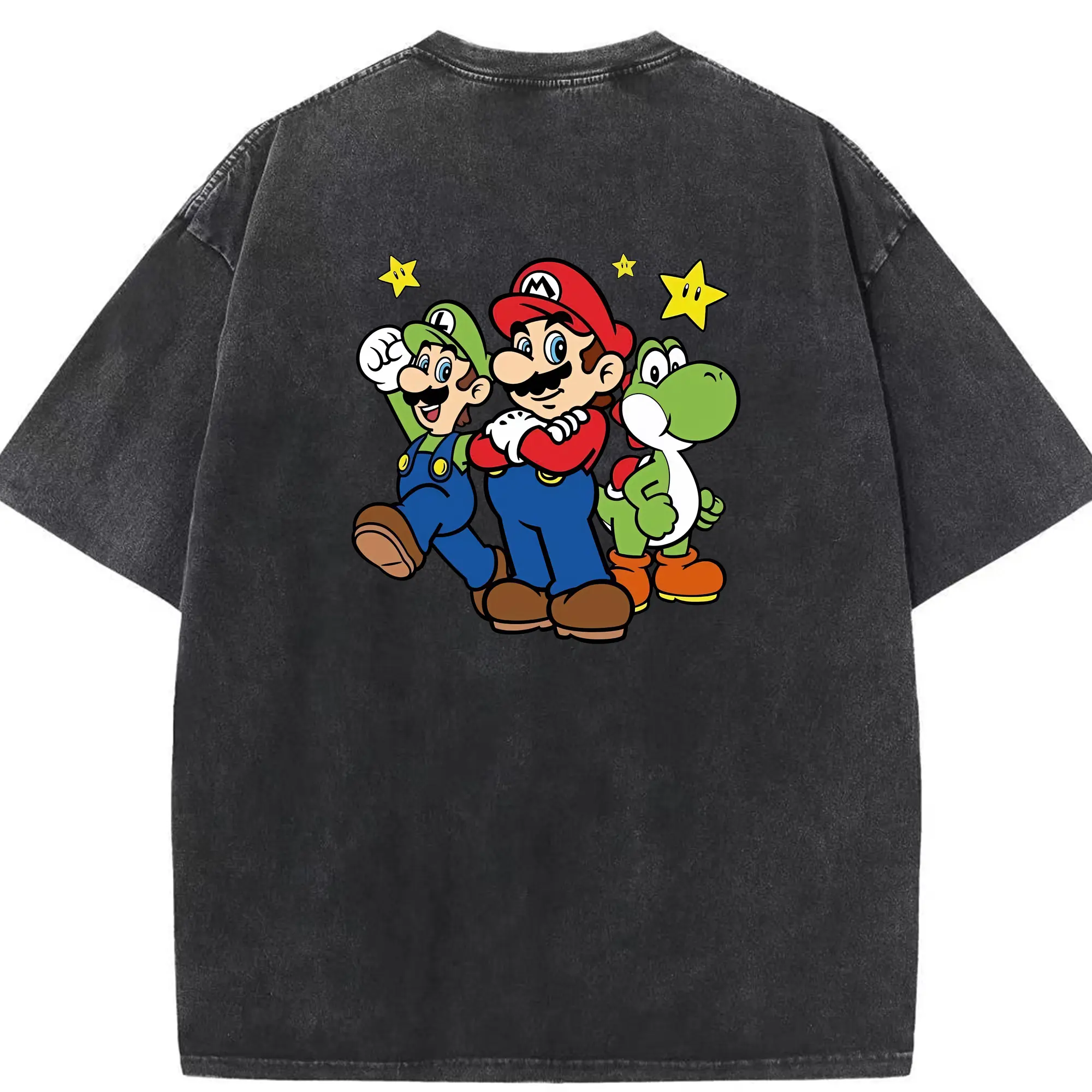マリオ グッズ マリオ - 綿100％ ヴィンテージ風 半袖Tシャツ ・ 背面プリント ・ 柔らか肌触り ・ 通気性 快適 ・ スポーツ カジュアル 外出用