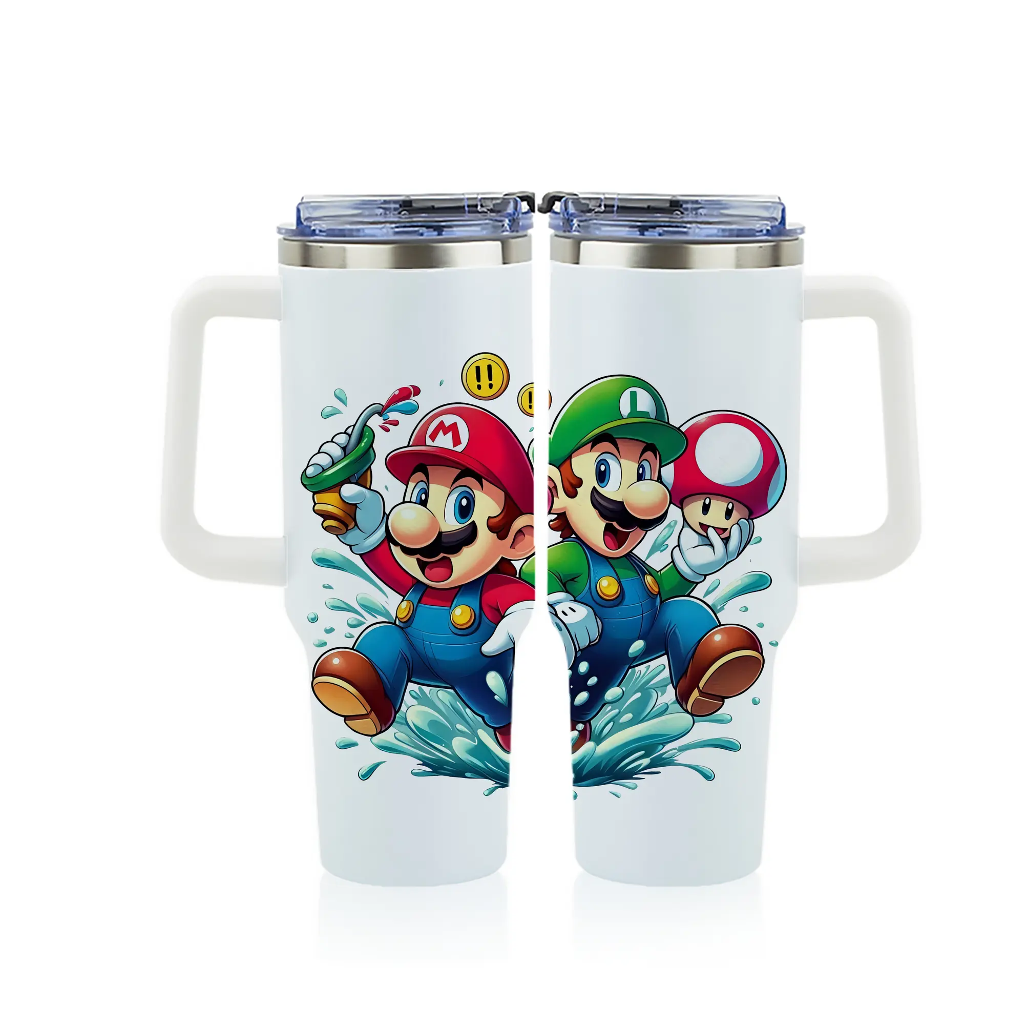 マリオ グッズ ルイージ - 1200mL フルプリント車用タンブラー ・ 304ステンレス 内側 ・ 201ステンレス 外側 ・ 保温 保冷 ・ 通勤 ドライブ アウトドア用