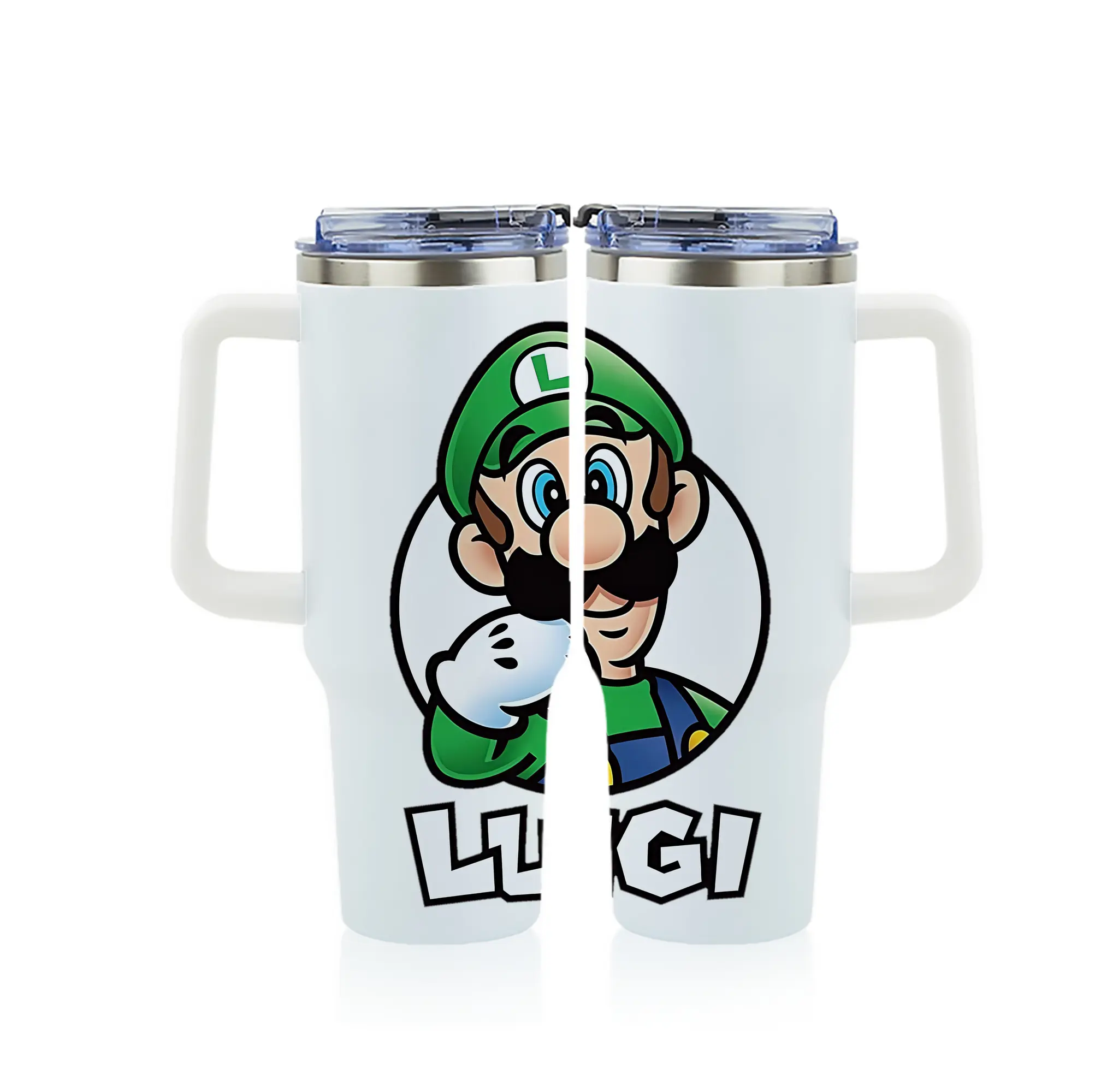 マリオ グッズ ルイージ - 1200mL フルプリント車用タンブラー ・ 304ステンレス 内側 ・ 201ステンレス 外側 ・ 保温 保冷 ・ 通勤 ドライブ アウトドア用