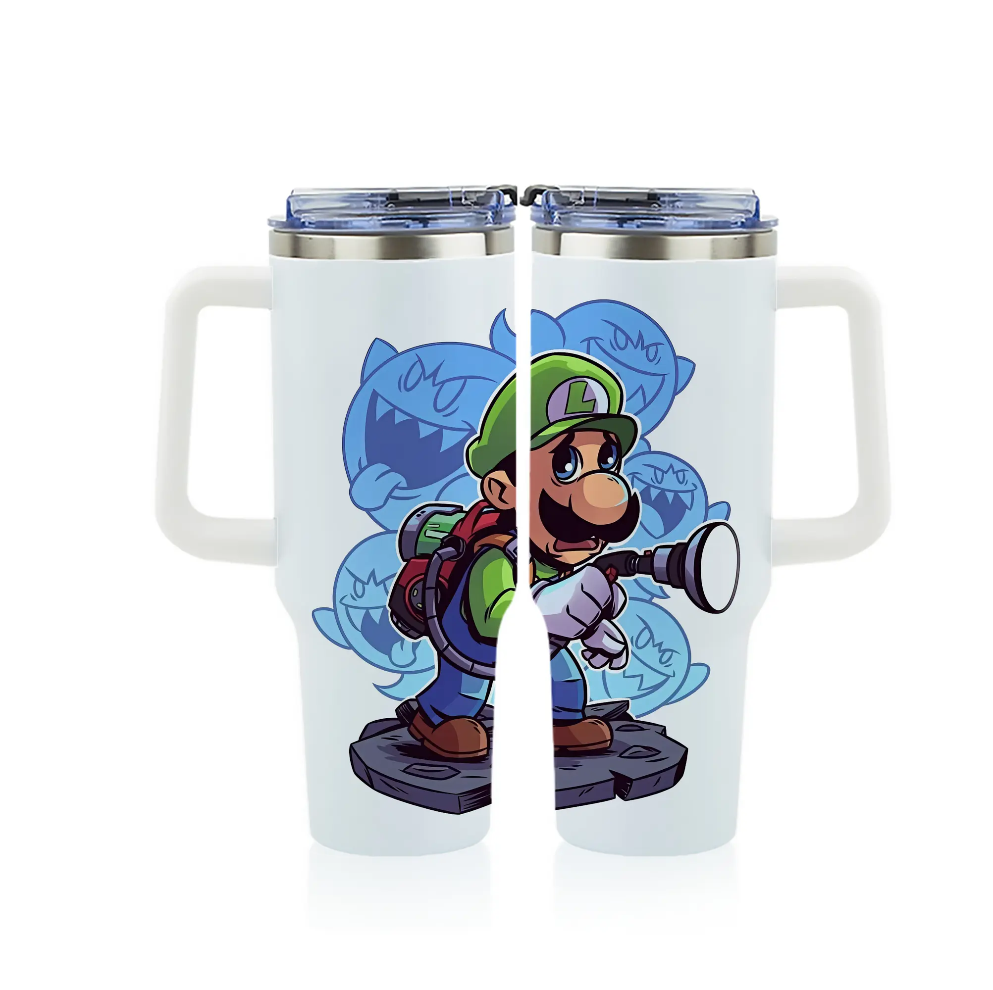 マリオ グッズ ルイージ - 1200mL フルプリント車用タンブラー ・ 304ステンレス 内側 ・ 201ステンレス 外側 ・ 保温 保冷 ・ 通勤 ドライブ アウトドア用