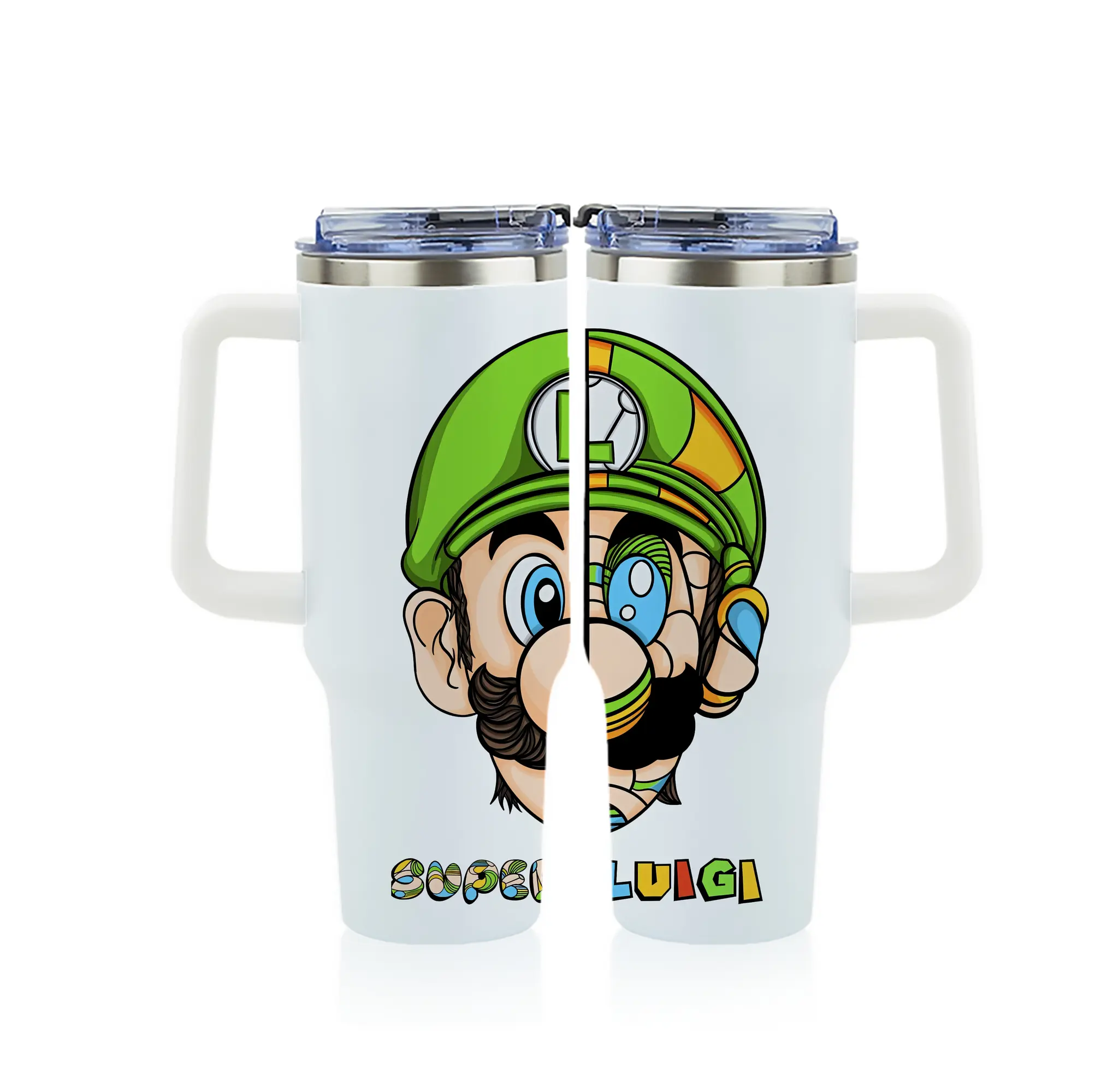 マリオ グッズ ルイージ - 1200mL フルプリント車用タンブラー ・ 304ステンレス 内側 ・ 201ステンレス 外側 ・ 保温 保冷 ・ 通勤 ドライブ アウトドア用