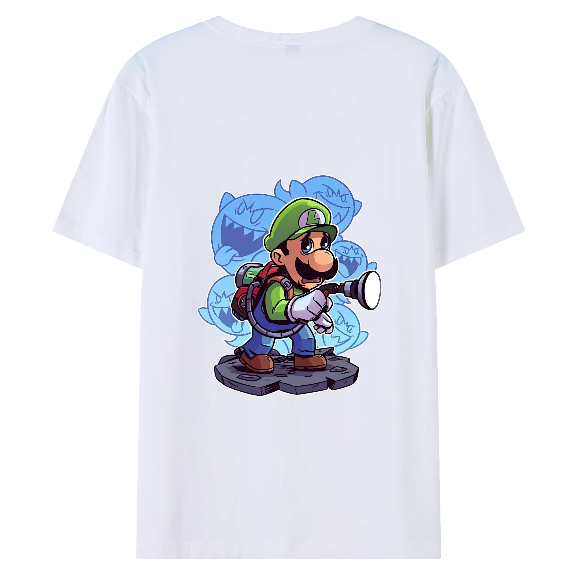 マリオ グッズ ルイージ - 綿100％ 半袖Tシャツ ・ バックプリント ・ 快適 通気性 ・ 日常使い 散歩 スポーツ用