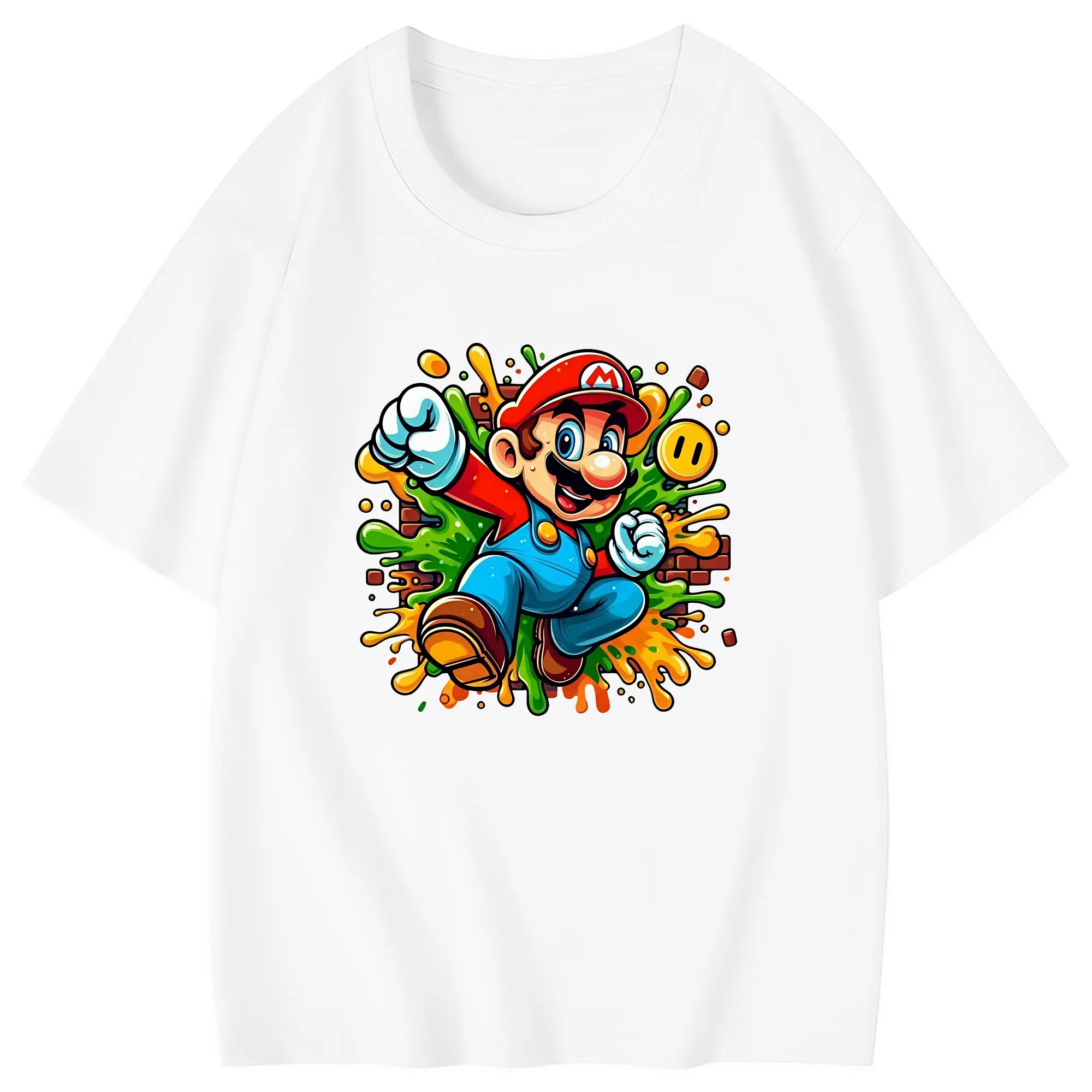 マリオ グッズ ルイージ - 綿100％ キッズTシャツ ・ フロントプリント ・ 快適 通気性 ・ スポーツ カジュアル 散歩用