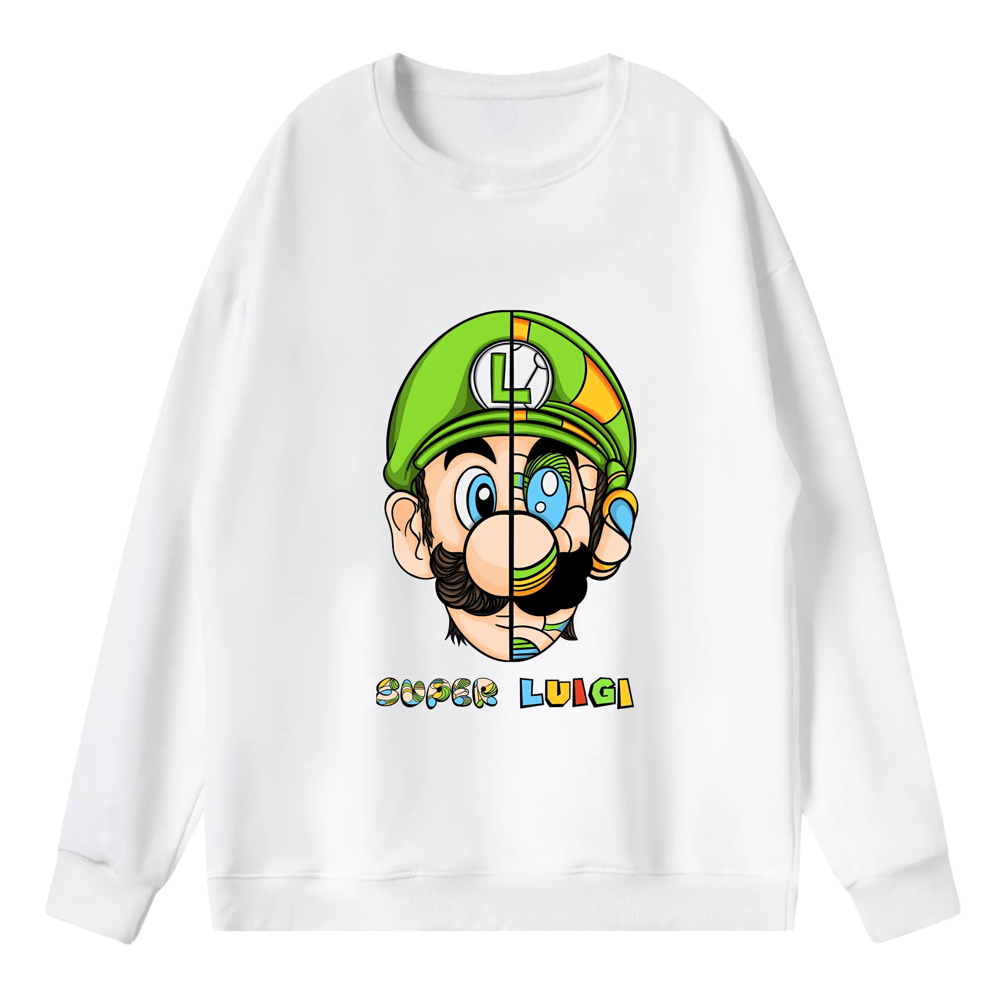 マリオ グッズ ルイージ - 薄手 クルーネック スウェット 裏毛260g · ポリエステル 春秋向け カジュアル 男女兼用 · トレーナー デイリー スポーツ 散歩に最適