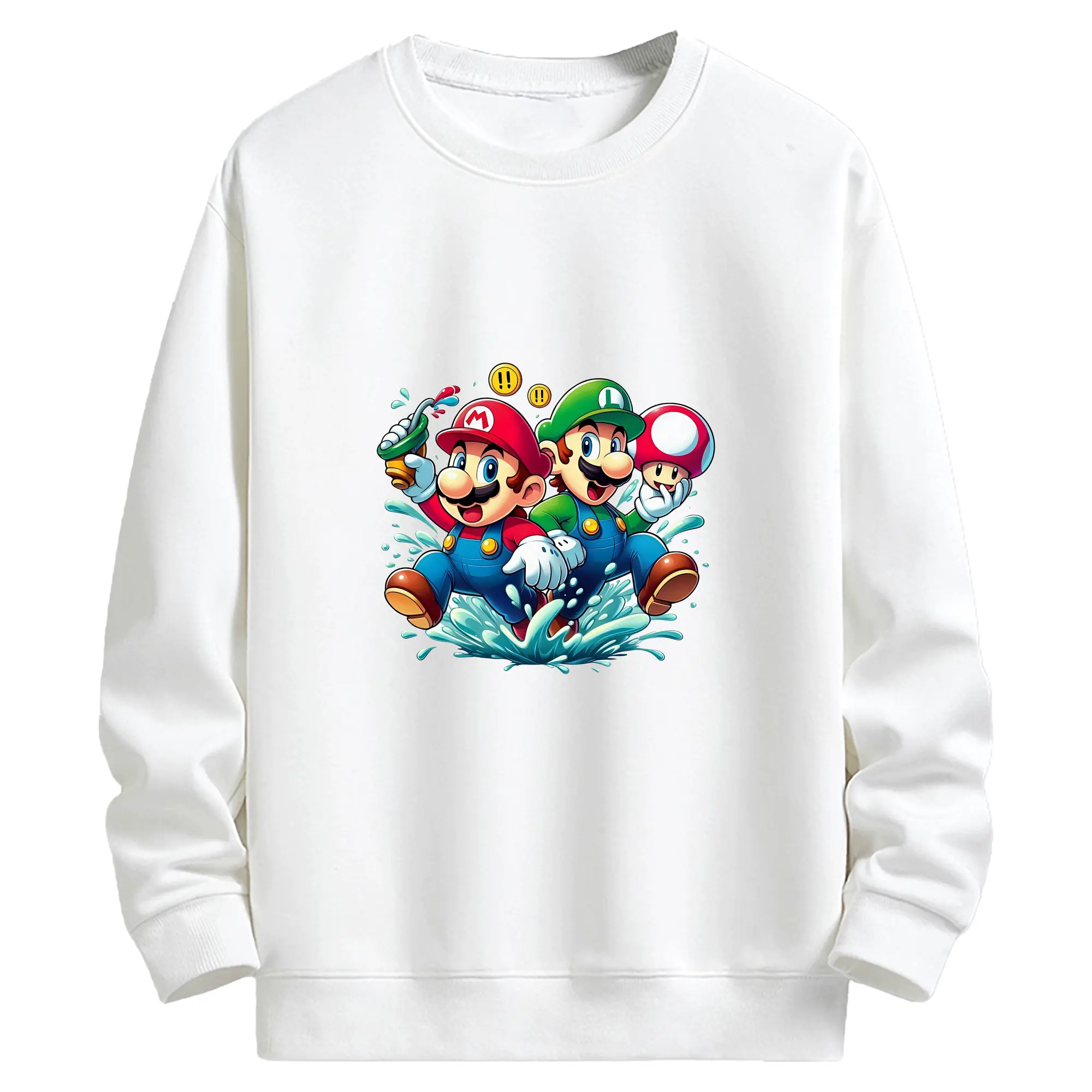 マリオ グッズ ルイージ - キッズ クルーネックスウェットシャツ ・ フロントプリント ・ 綿80％ ポリエステル20％ ・ 快適 通学 スポーツ 日常使い お散歩用