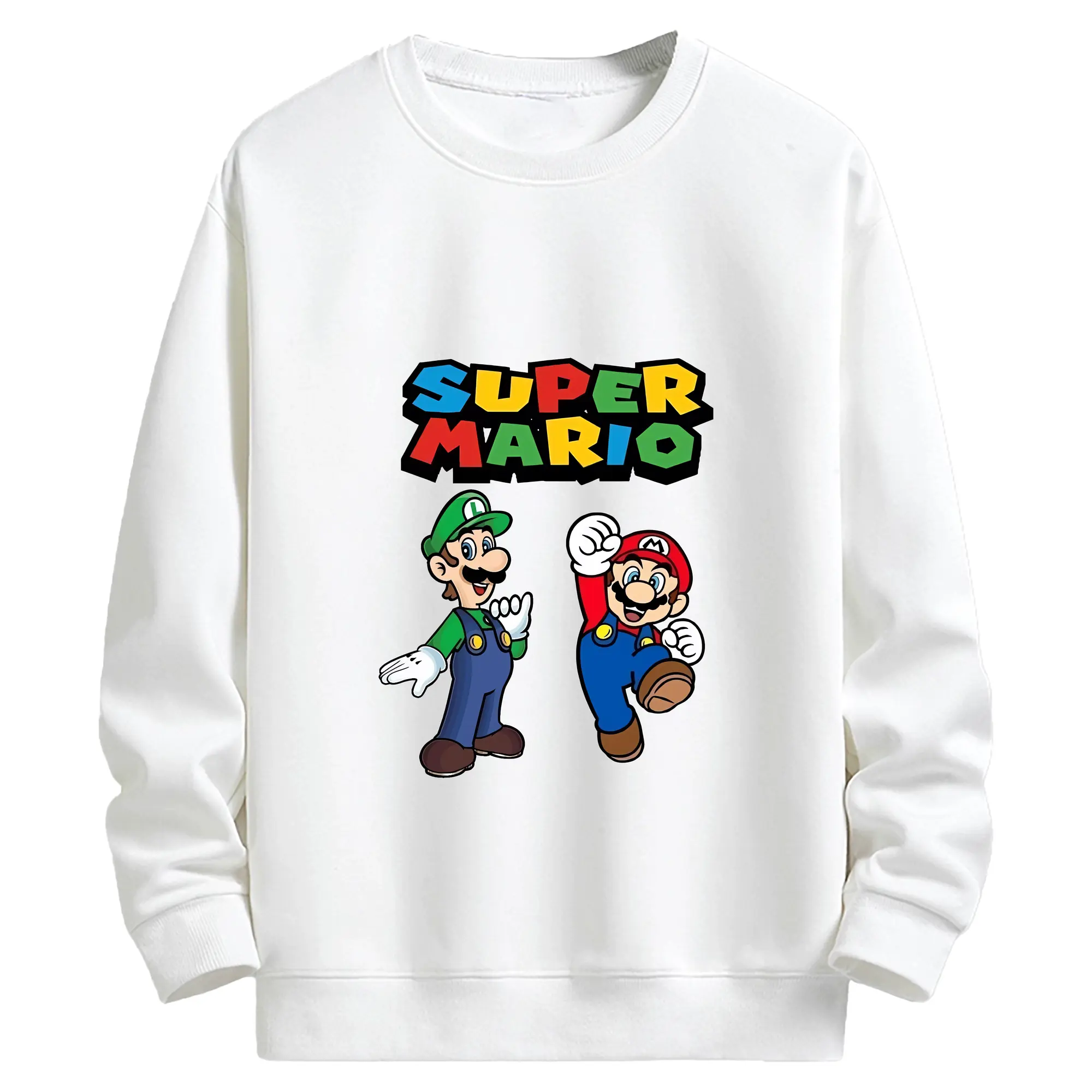 マリオ グッズ ルイージ - キッズ クルーネックスウェットシャツ ・ フロントプリント ・ 綿80％ ポリエステル20％ ・ 快適 通学 スポーツ 日常使い お散歩用