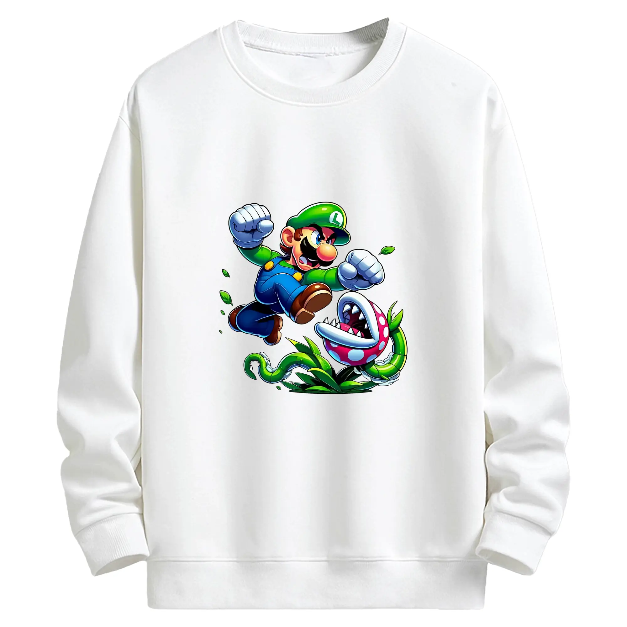 マリオ グッズ ルイージ - キッズ クルーネックスウェットシャツ ・ フロントプリント ・ 綿80％ ポリエステル20％ ・ 快適 通学 スポーツ 日常使い お散歩用