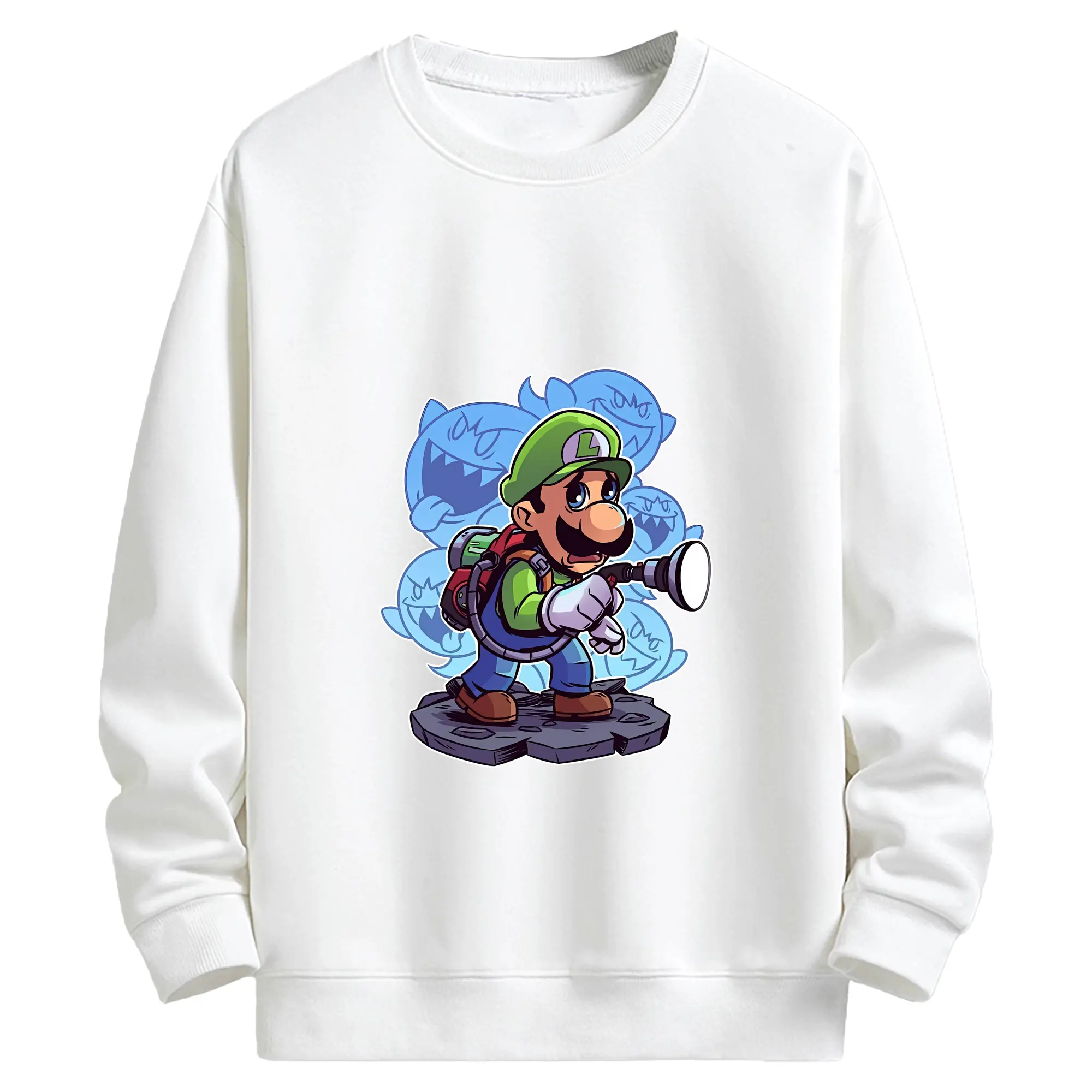 マリオ グッズ ルイージ - キッズ クルーネックスウェットシャツ ・ フロントプリント ・ 綿80％ ポリエステル20％ ・ 快適 通学 スポーツ 日常使い お散歩用