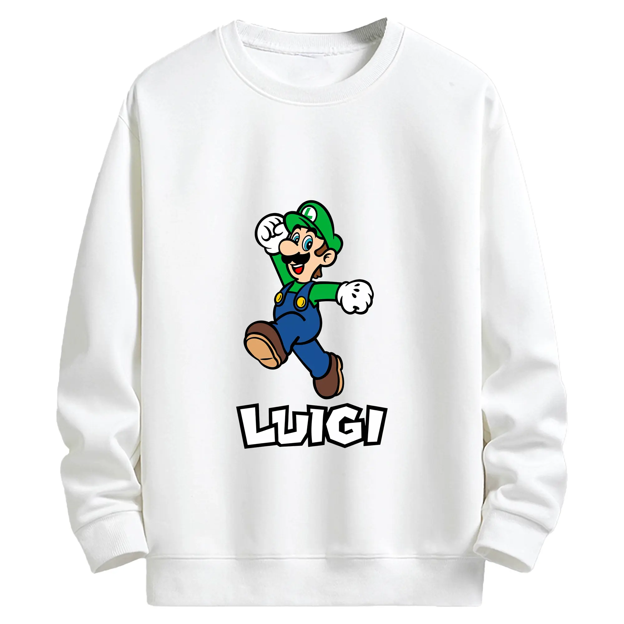 マリオ グッズ ルイージ - キッズ クルーネックスウェットシャツ ・ フロントプリント ・ 綿80％ ポリエステル20％ ・ 快適 通学 スポーツ 日常使い お散歩用