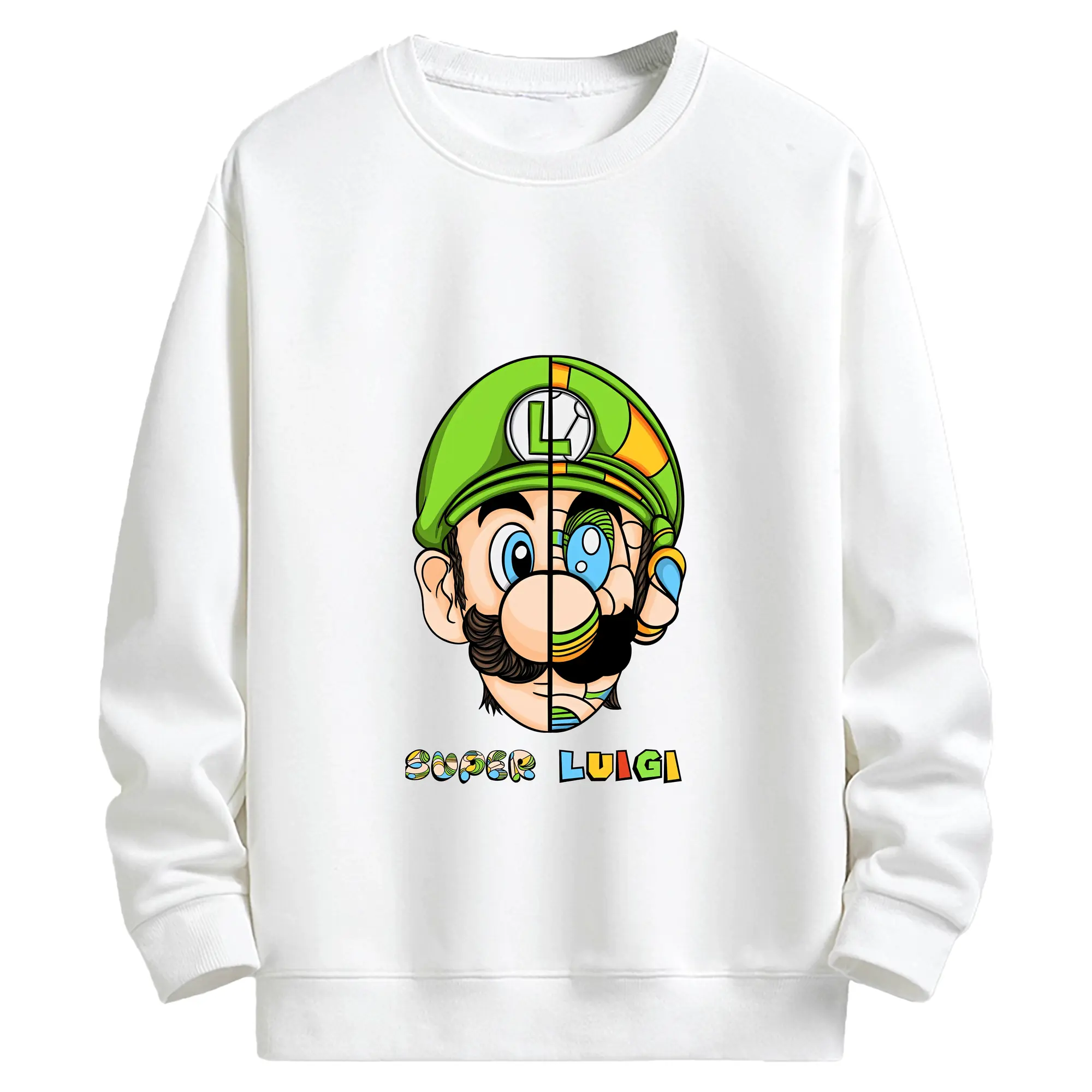 マリオ グッズ ルイージ - キッズ クルーネックスウェットシャツ ・ フロントプリント ・ 綿80％ ポリエステル20％ ・ 快適 通学 スポーツ 日常使い お散歩用