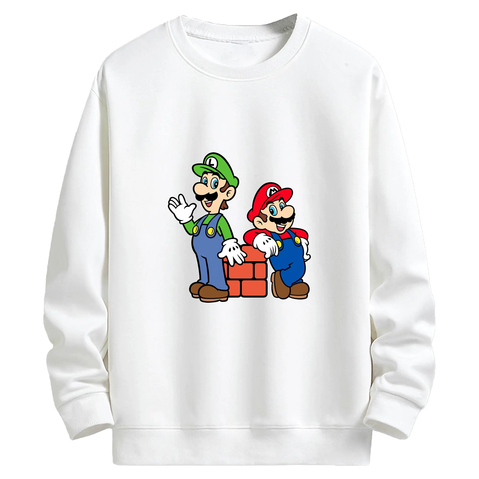 マリオ グッズ ルイージ - キッズ クルーネックスウェットシャツ ・ フロントプリント ・ 綿80％ ポリエステル20％ ・ 快適 通学 スポーツ 日常使い お散歩用