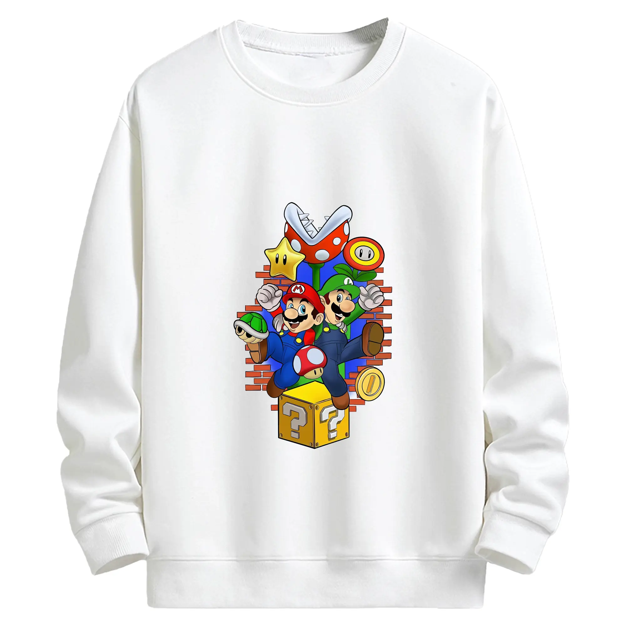 マリオ グッズ ルイージ - キッズ クルーネックスウェットシャツ ・ フロントプリント ・ 綿80％ ポリエステル20％ ・ 快適 通学 スポーツ 日常使い お散歩用