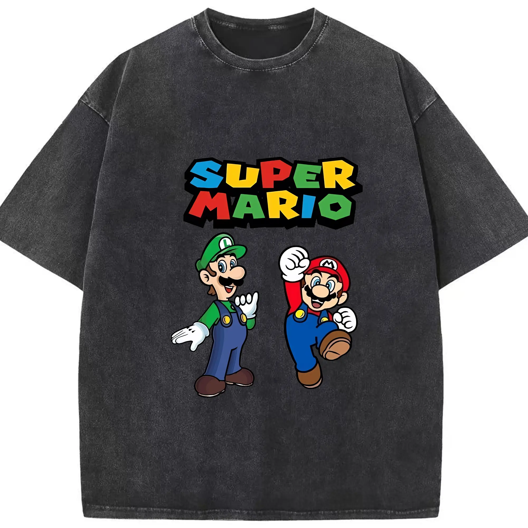 マリオ グッズ ルイージ - 綿100％ ヴィンテージ風 半袖Tシャツ ・ フロントプリント ・ 柔らか肌触り ・ 通気性 快適 ・ スポーツ カジュアル 外出用