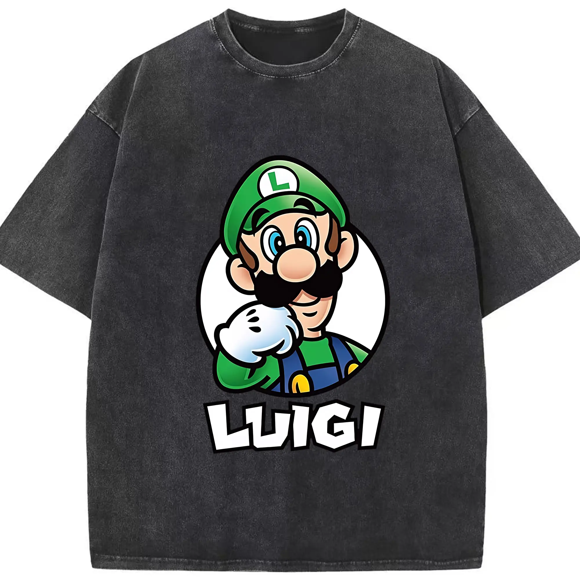 マリオ グッズ ルイージ - 綿100％ ヴィンテージ風 半袖Tシャツ ・ フロントプリント ・ 柔らか肌触り ・ 通気性 快適 ・ スポーツ カジュアル 外出用