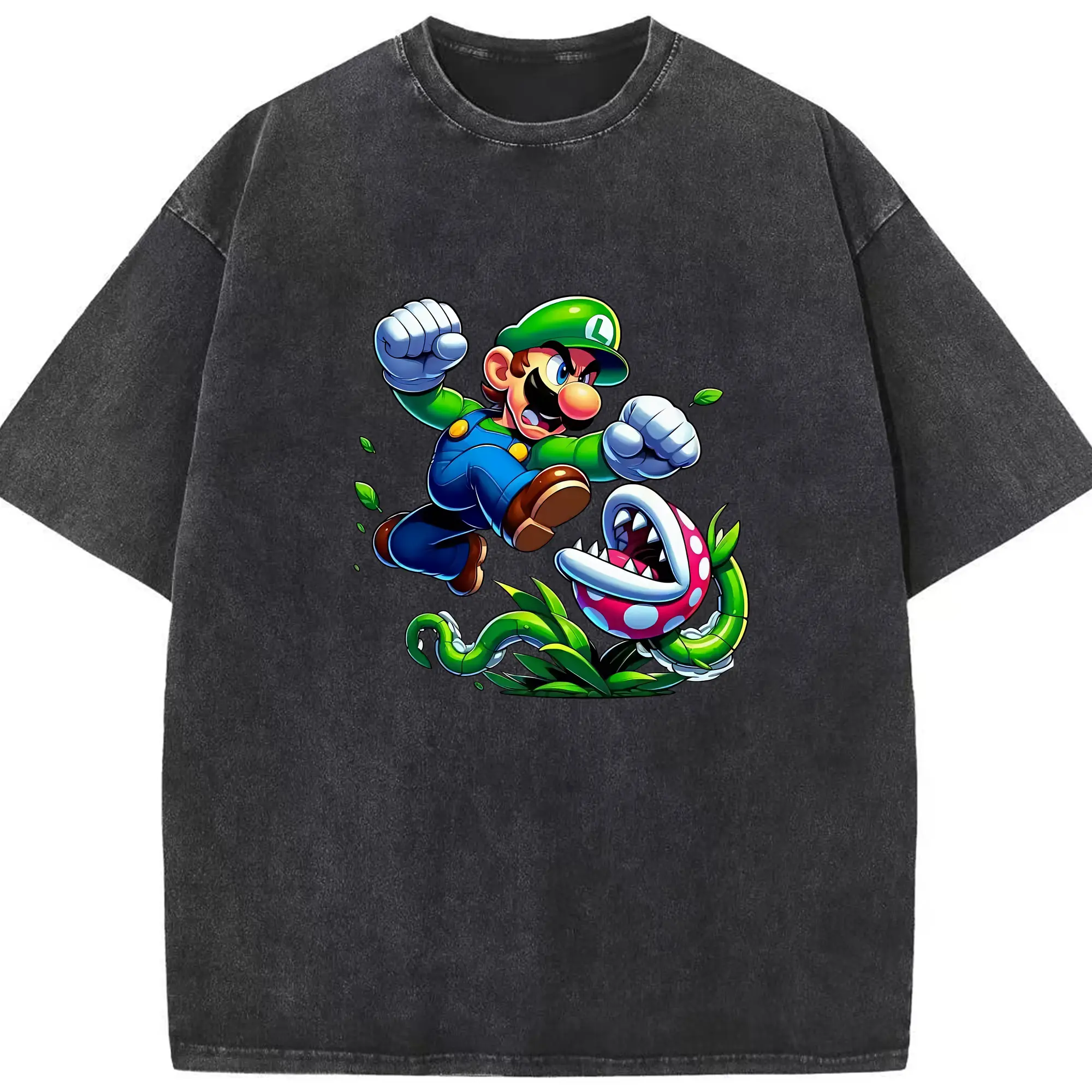 マリオ グッズ ルイージ - 綿100％ ヴィンテージ風 半袖Tシャツ ・ フロントプリント ・ 柔らか肌触り ・ 通気性 快適 ・ スポーツ カジュアル 外出用