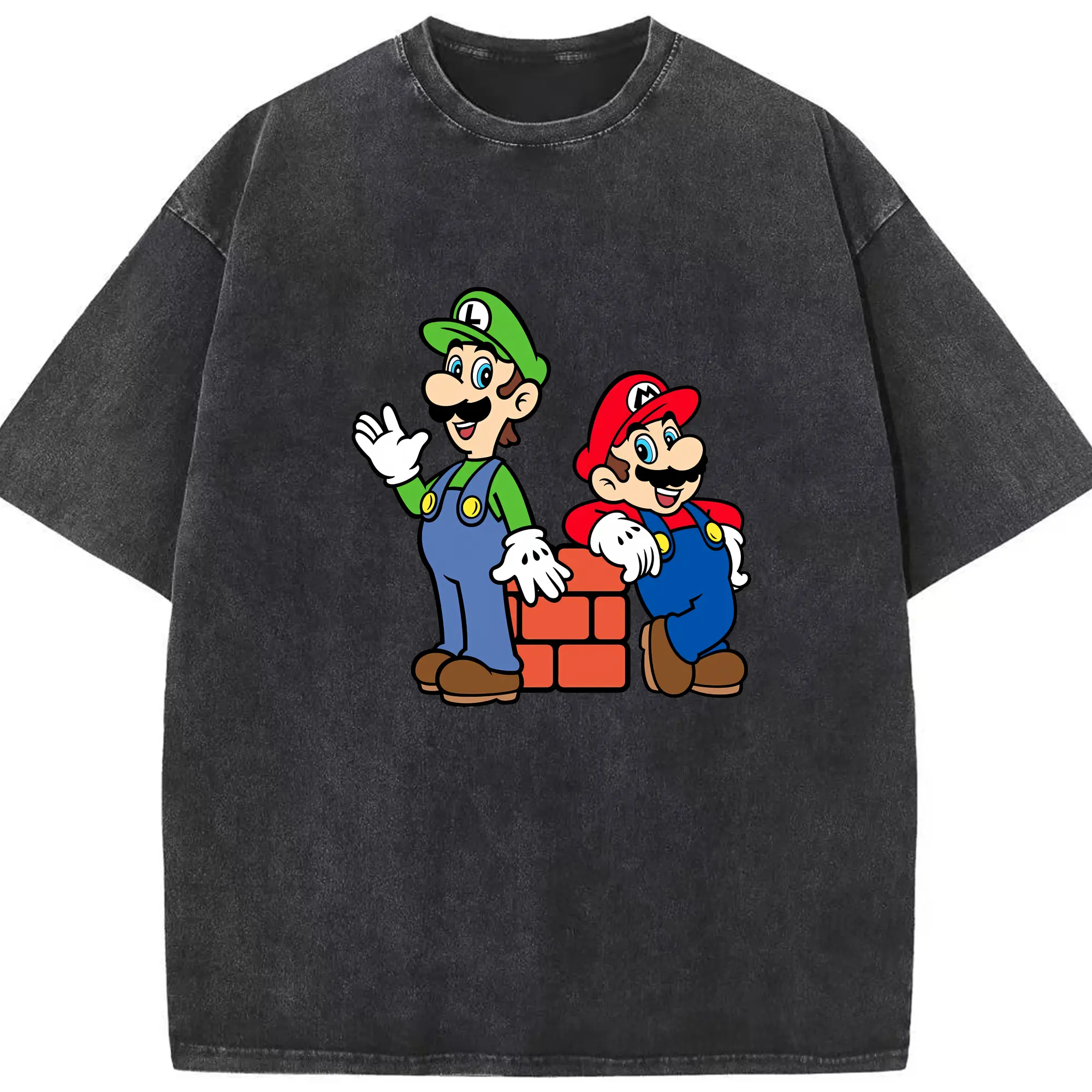 マリオ グッズ ルイージ - 綿100％ ヴィンテージ風 半袖Tシャツ ・ フロントプリント ・ 柔らか肌触り ・ 通気性 快適 ・ スポーツ カジュアル 外出用