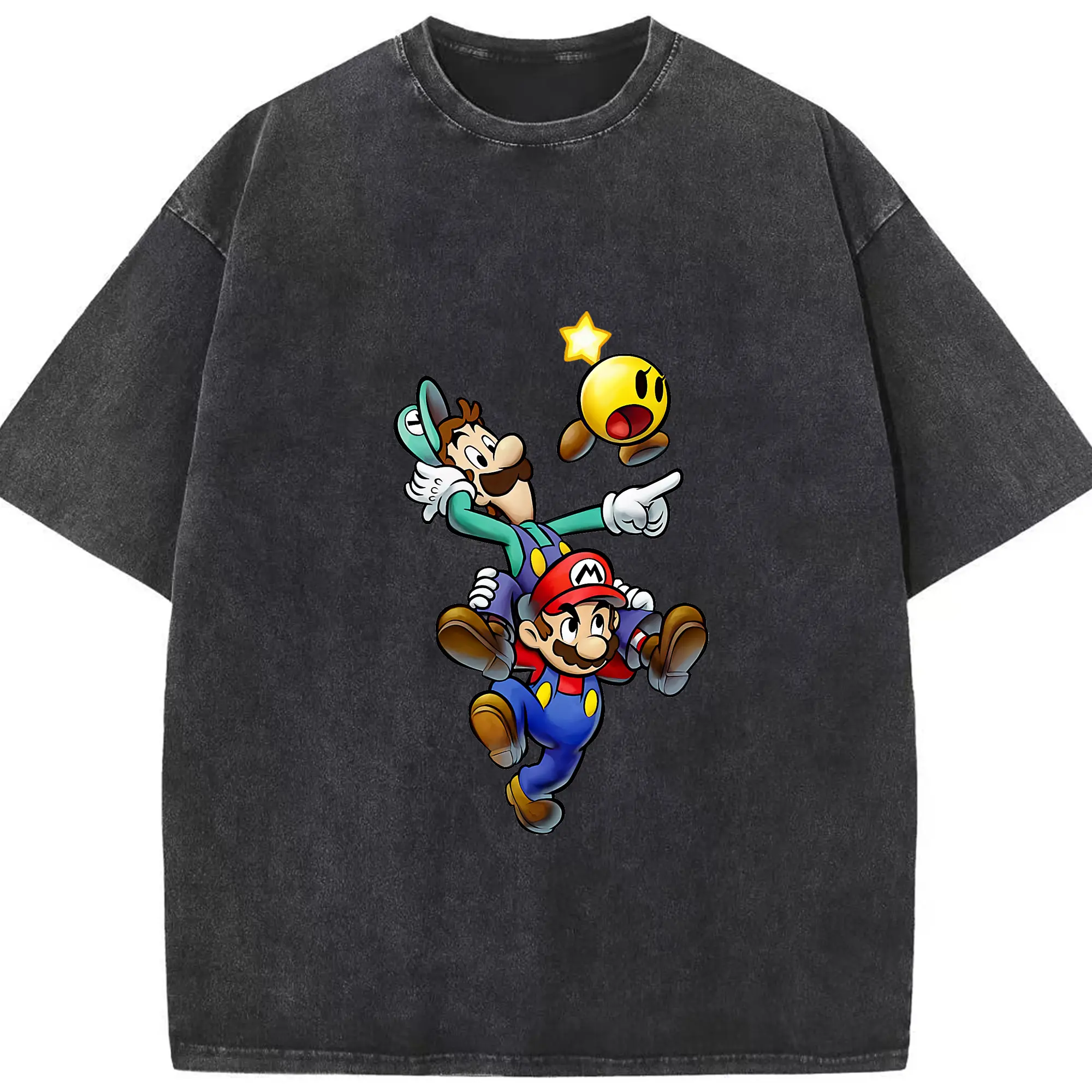 マリオ グッズ ルイージ - 綿100％ ヴィンテージ風 半袖Tシャツ ・ フロントプリント ・ 柔らか肌触り ・ 通気性 快適 ・ スポーツ カジュアル 外出用