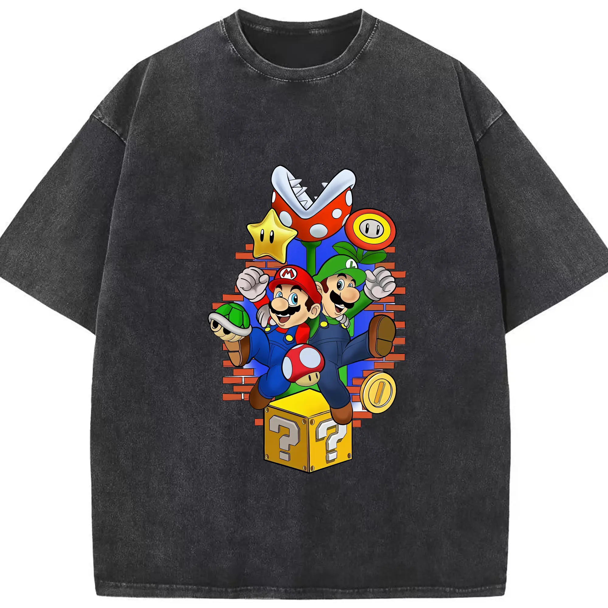 マリオ グッズ ルイージ - 綿100％ ヴィンテージ風 半袖Tシャツ ・ フロントプリント ・ 柔らか肌触り ・ 通気性 快適 ・ スポーツ カジュアル 外出用