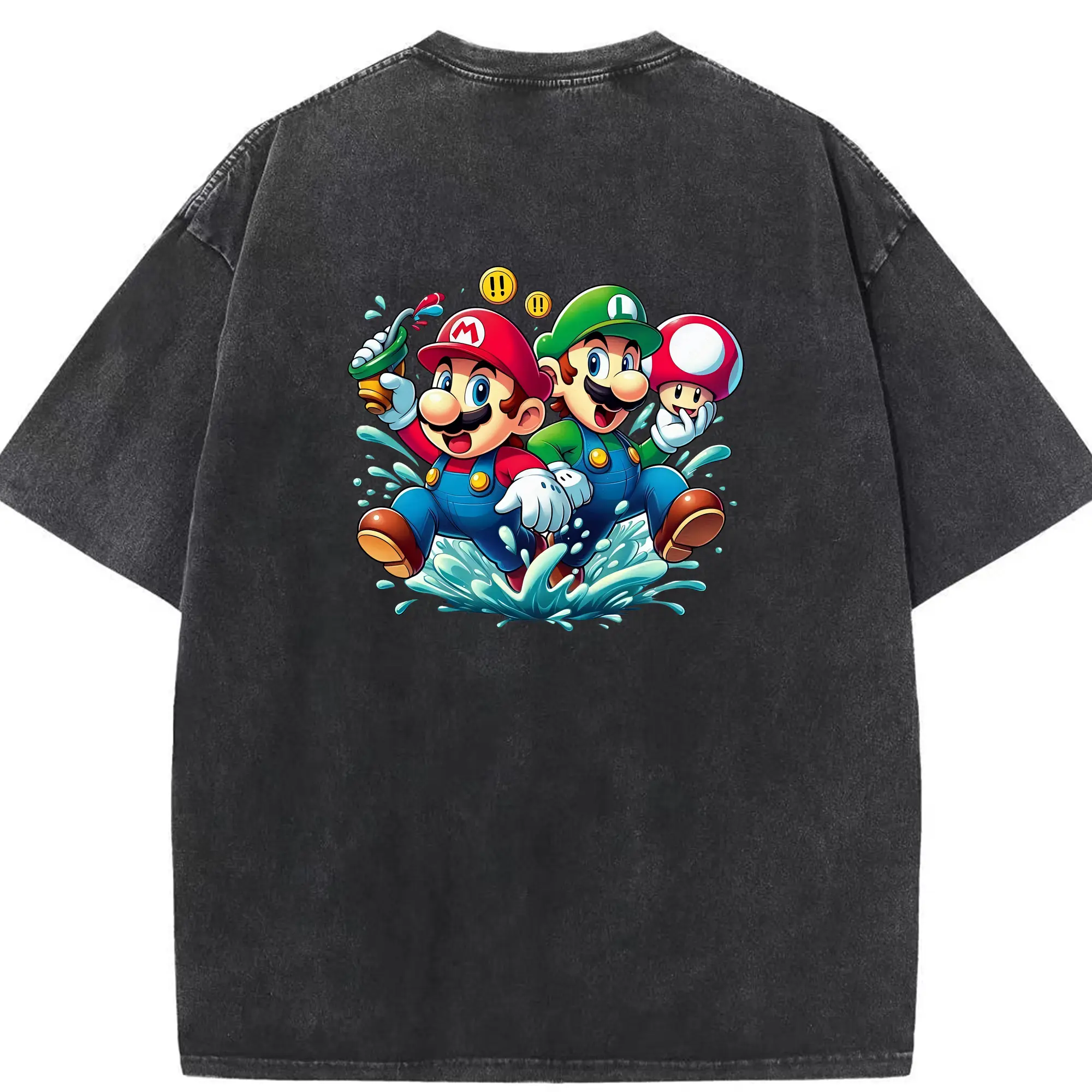 マリオ グッズ ルイージ - 綿100％ ヴィンテージ風 半袖Tシャツ ・ 背面プリント ・ 柔らか肌触り ・ 通気性 快適 ・ スポーツ カジュアル 外出用