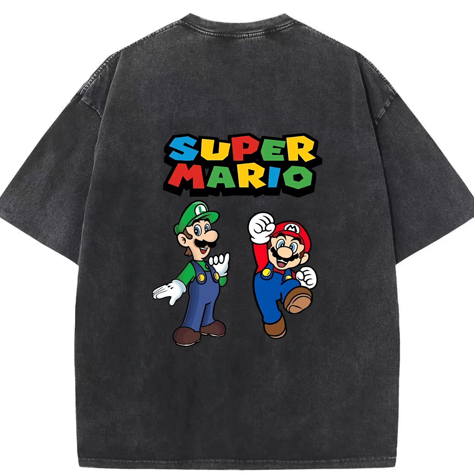 マリオ グッズ ルイージ - 綿100％ ヴィンテージ風 半袖Tシャツ ・ 背面プリント ・ 柔らか肌触り ・ 通気性 快適 ・ スポーツ カジュアル 外出用