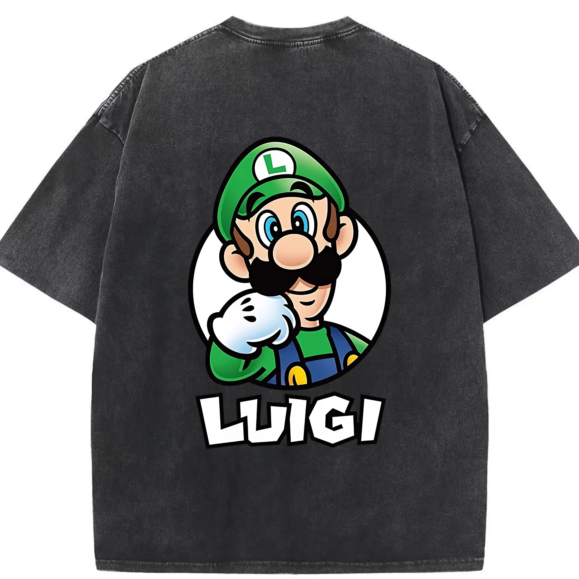 マリオ グッズ ルイージ - 綿100％ ヴィンテージ風 半袖Tシャツ ・ 背面プリント ・ 柔らか肌触り ・ 通気性 快適 ・ スポーツ カジュアル 外出用