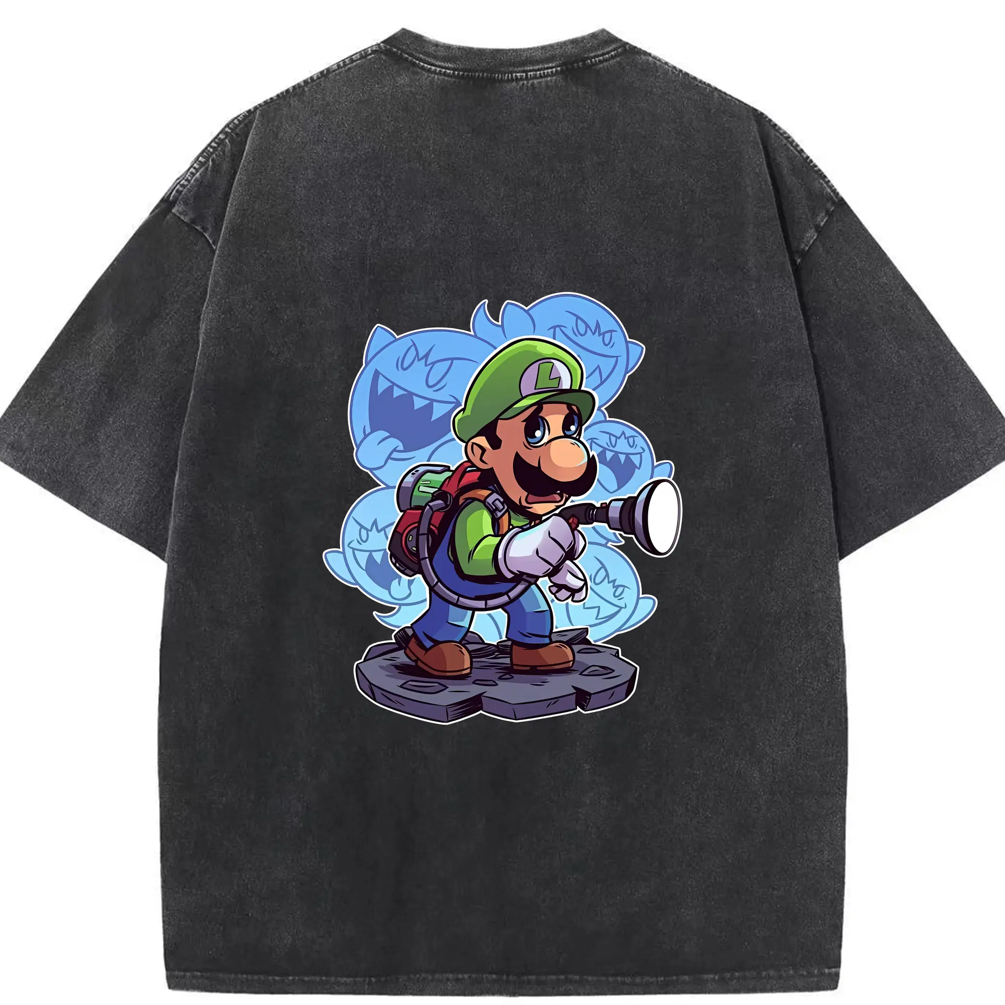 マリオ グッズ ルイージ - 綿100％ ヴィンテージ風 半袖Tシャツ ・ 背面プリント ・ 柔らか肌触り ・ 通気性 快適 ・ スポーツ カジュアル 外出用