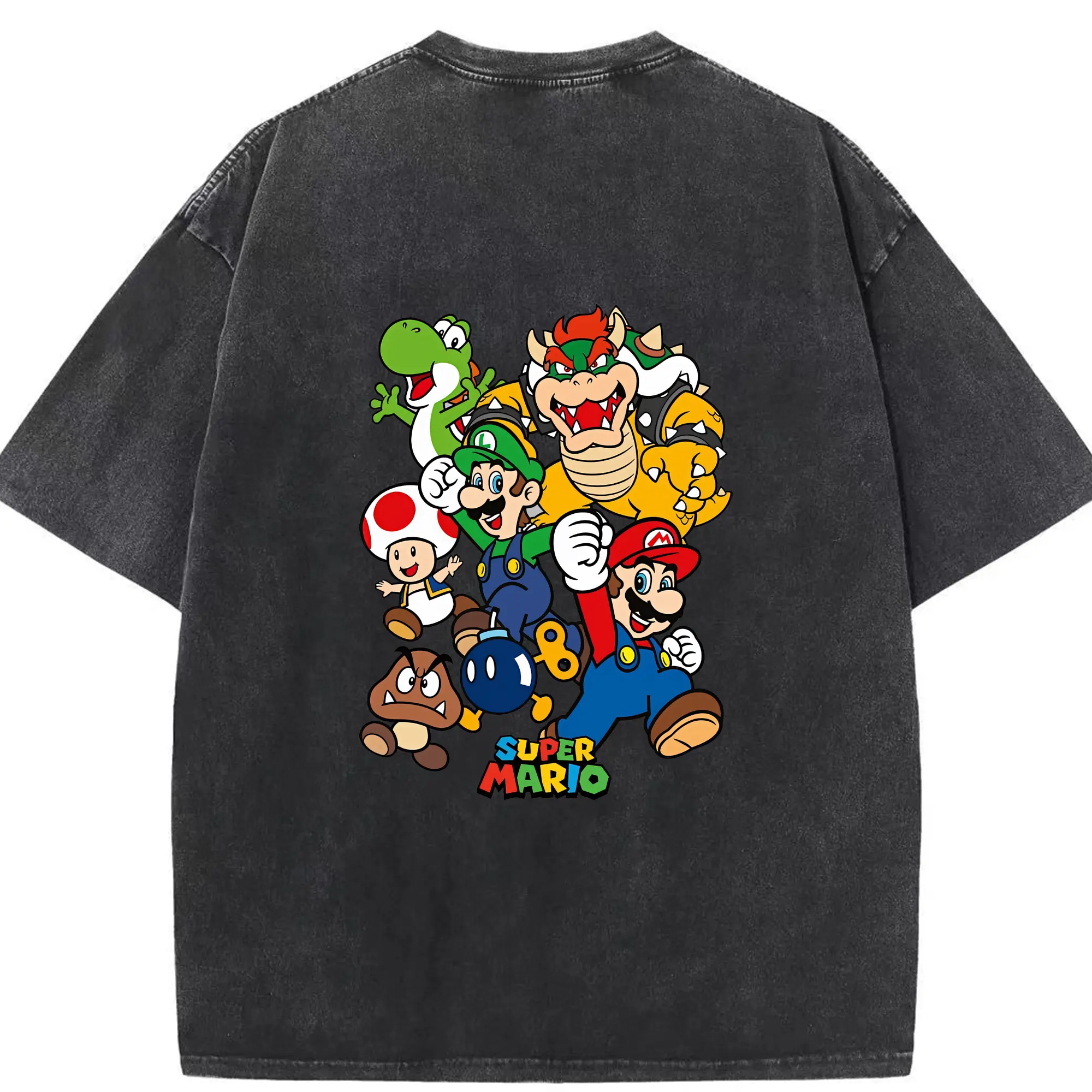 マリオ グッズ ルイージ - 綿100％ ヴィンテージ風 半袖Tシャツ ・ 背面プリント ・ 柔らか肌触り ・ 通気性 快適 ・ スポーツ カジュアル 外出用