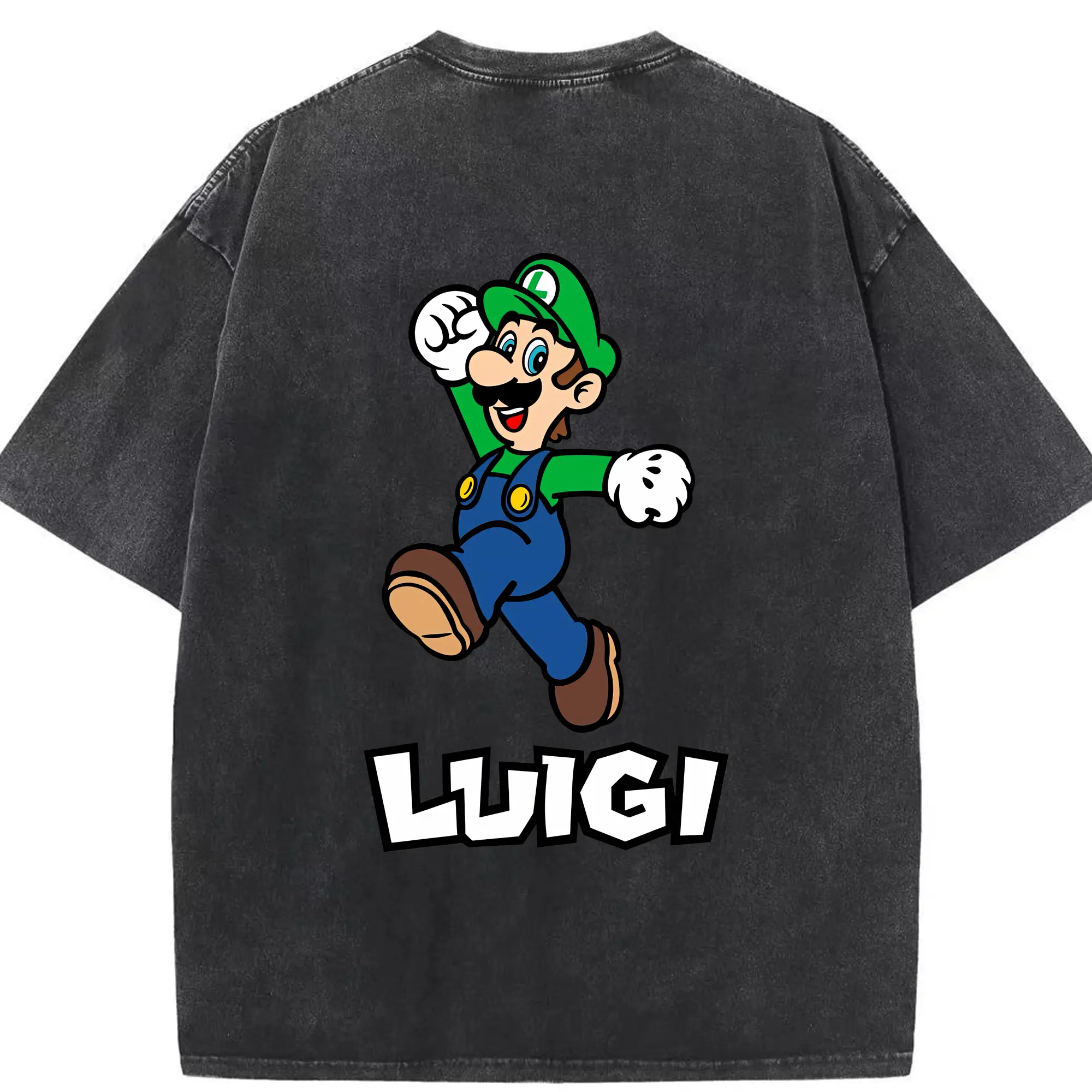 マリオ グッズ ルイージ - 綿100％ ヴィンテージ風 半袖Tシャツ ・ 背面プリント ・ 柔らか肌触り ・ 通気性 快適 ・ スポーツ カジュアル 外出用