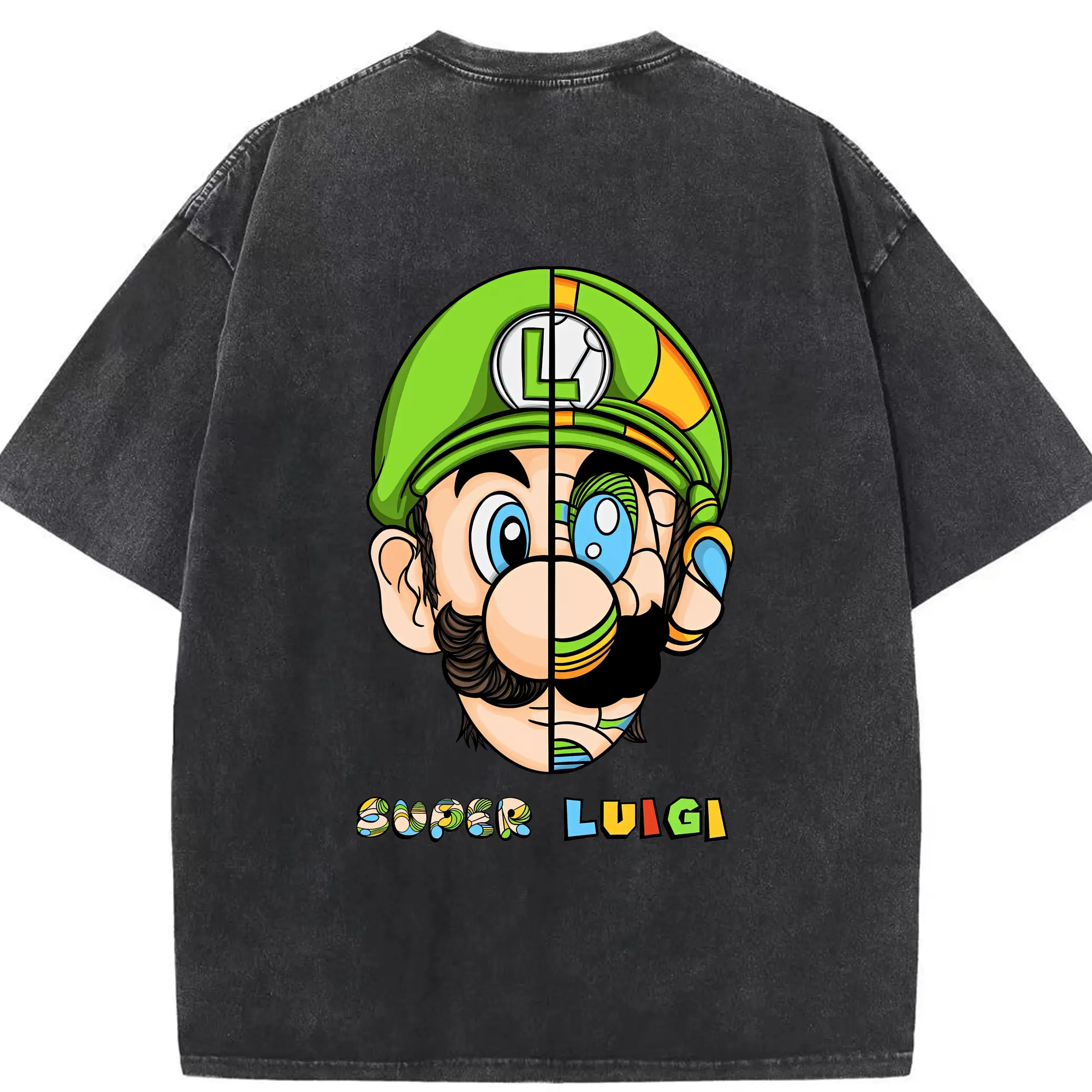 マリオ グッズ ルイージ - 綿100％ ヴィンテージ風 半袖Tシャツ ・ 背面プリント ・ 柔らか肌触り ・ 通気性 快適 ・ スポーツ カジュアル 外出用