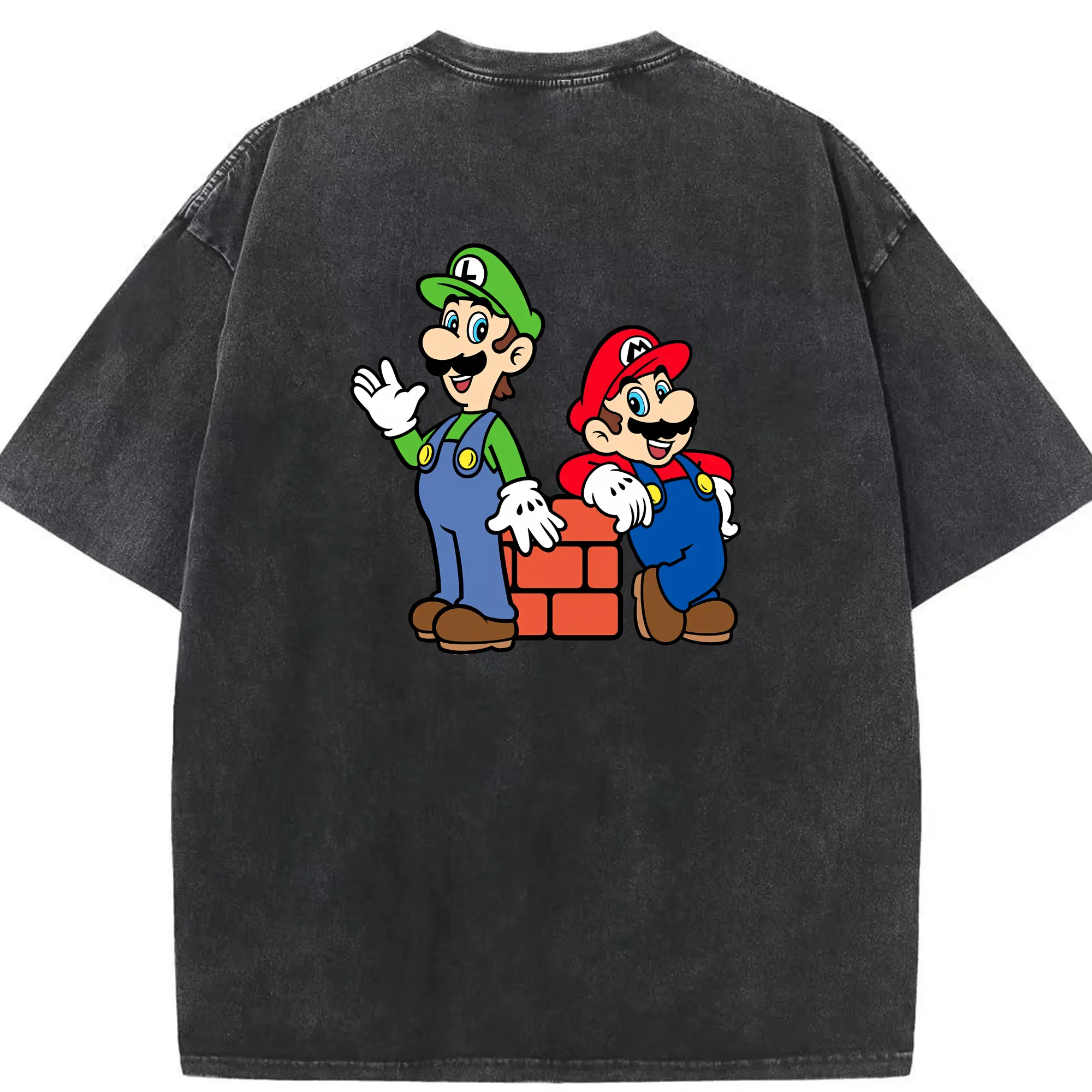 マリオ グッズ ルイージ - 綿100％ ヴィンテージ風 半袖Tシャツ ・ 背面プリント ・ 柔らか肌触り ・ 通気性 快適 ・ スポーツ カジュアル 外出用