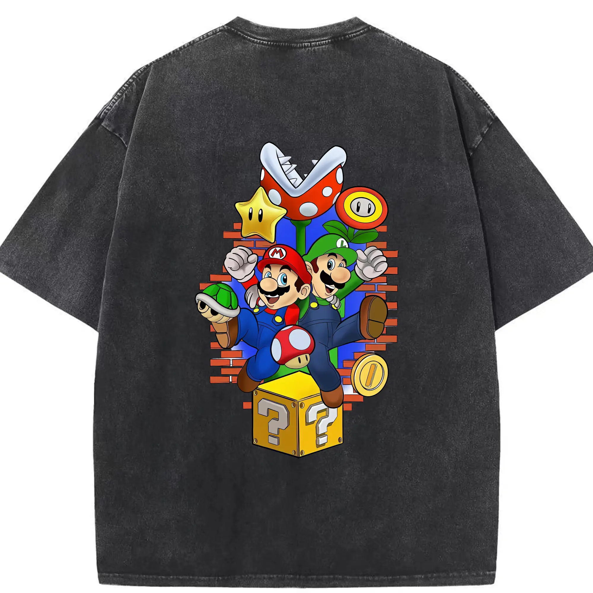 マリオ グッズ ルイージ - 綿100％ ヴィンテージ風 半袖Tシャツ ・ 背面プリント ・ 柔らか肌触り ・ 通気性 快適 ・ スポーツ カジュアル 外出用