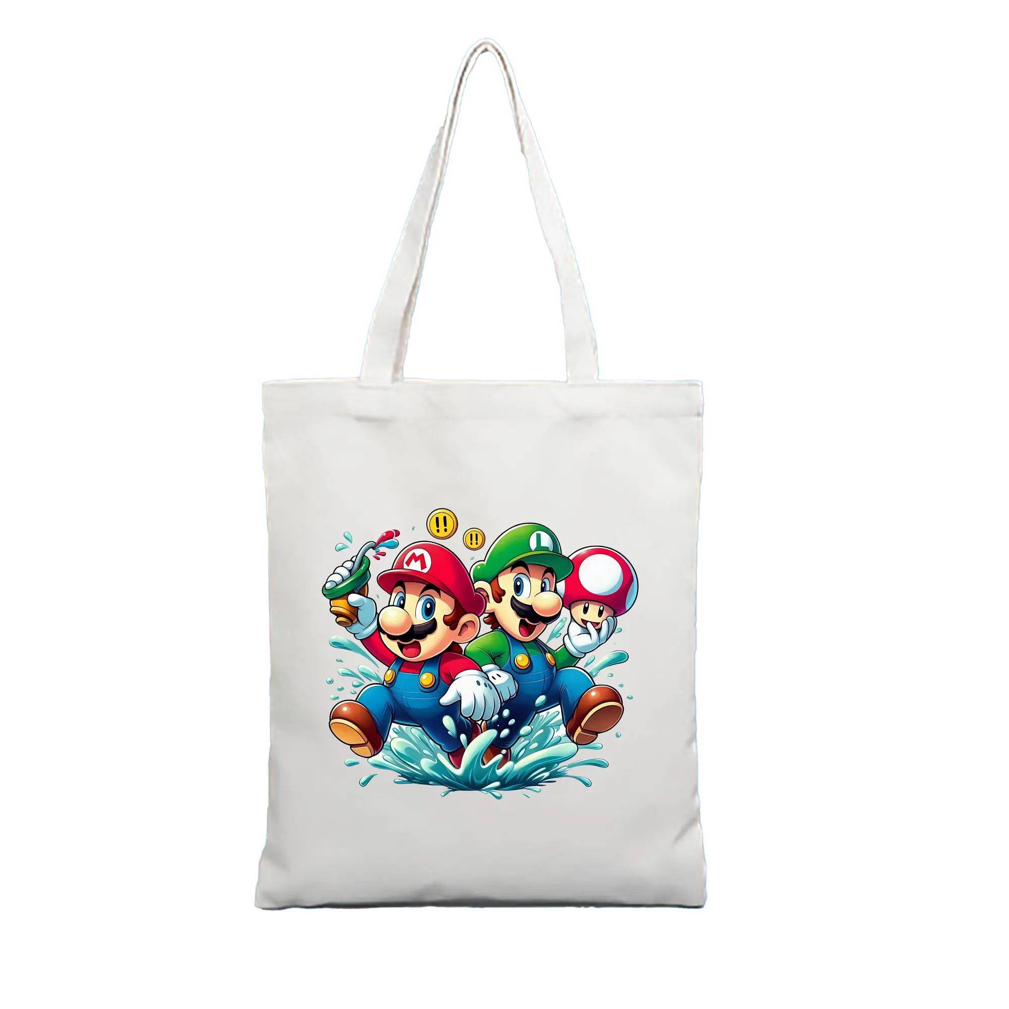 マリオ グッズ ルイージ - 縦型キャンバス手提げバッグ（トートバッグ） ・ キャンバス素材 ・ ショッピング用 ・ 軽量 丈夫 お手入れ簡単