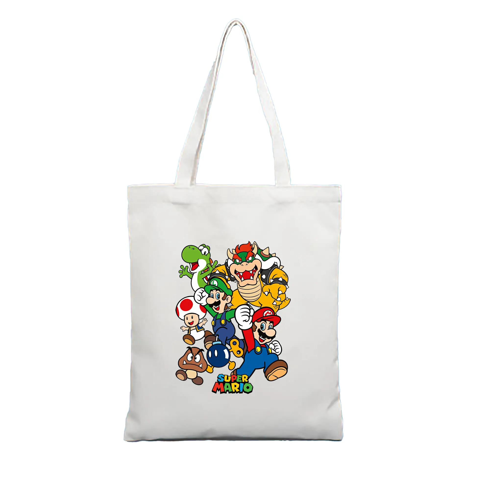 マリオ グッズ ルイージ - 縦型キャンバス手提げバッグ（トートバッグ） ・ キャンバス素材 ・ ショッピング用 ・ 軽量 丈夫 お手入れ簡単