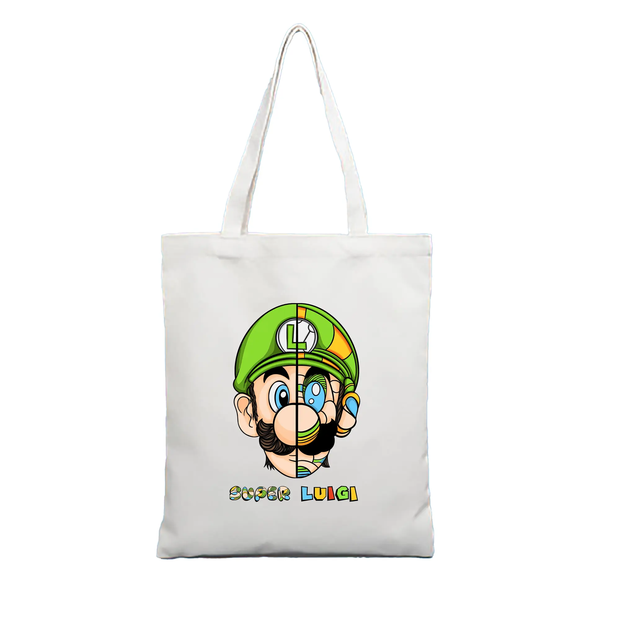 マリオ グッズ ルイージ - 縦型キャンバス手提げバッグ（トートバッグ） ・ キャンバス素材 ・ ショッピング用 ・ 軽量 丈夫 お手入れ簡単