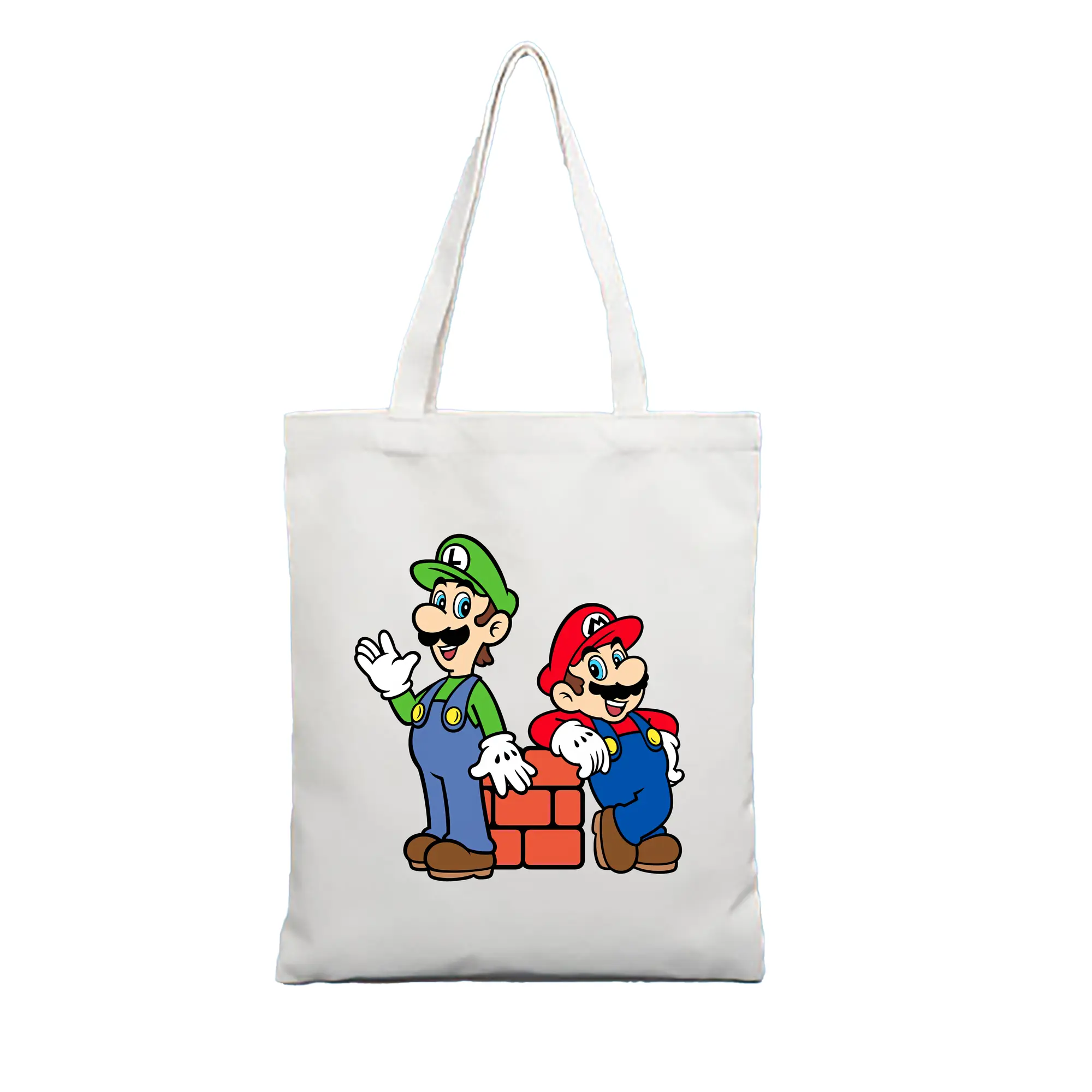 マリオ グッズ ルイージ - 縦型キャンバス手提げバッグ（トートバッグ） ・ キャンバス素材 ・ ショッピング用 ・ 軽量 丈夫 お手入れ簡単