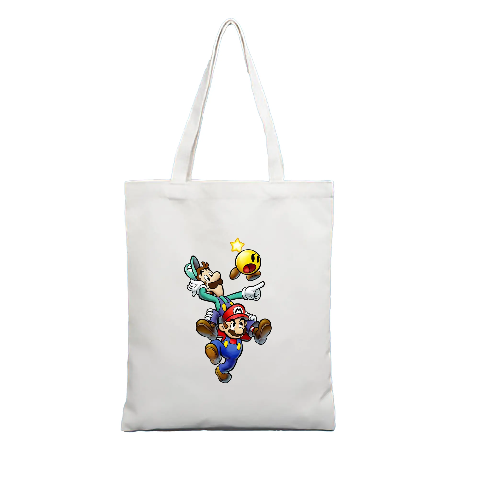 マリオ グッズ ルイージ - 縦型キャンバス手提げバッグ（トートバッグ） ・ キャンバス素材 ・ ショッピング用 ・ 軽量 丈夫 お手入れ簡単