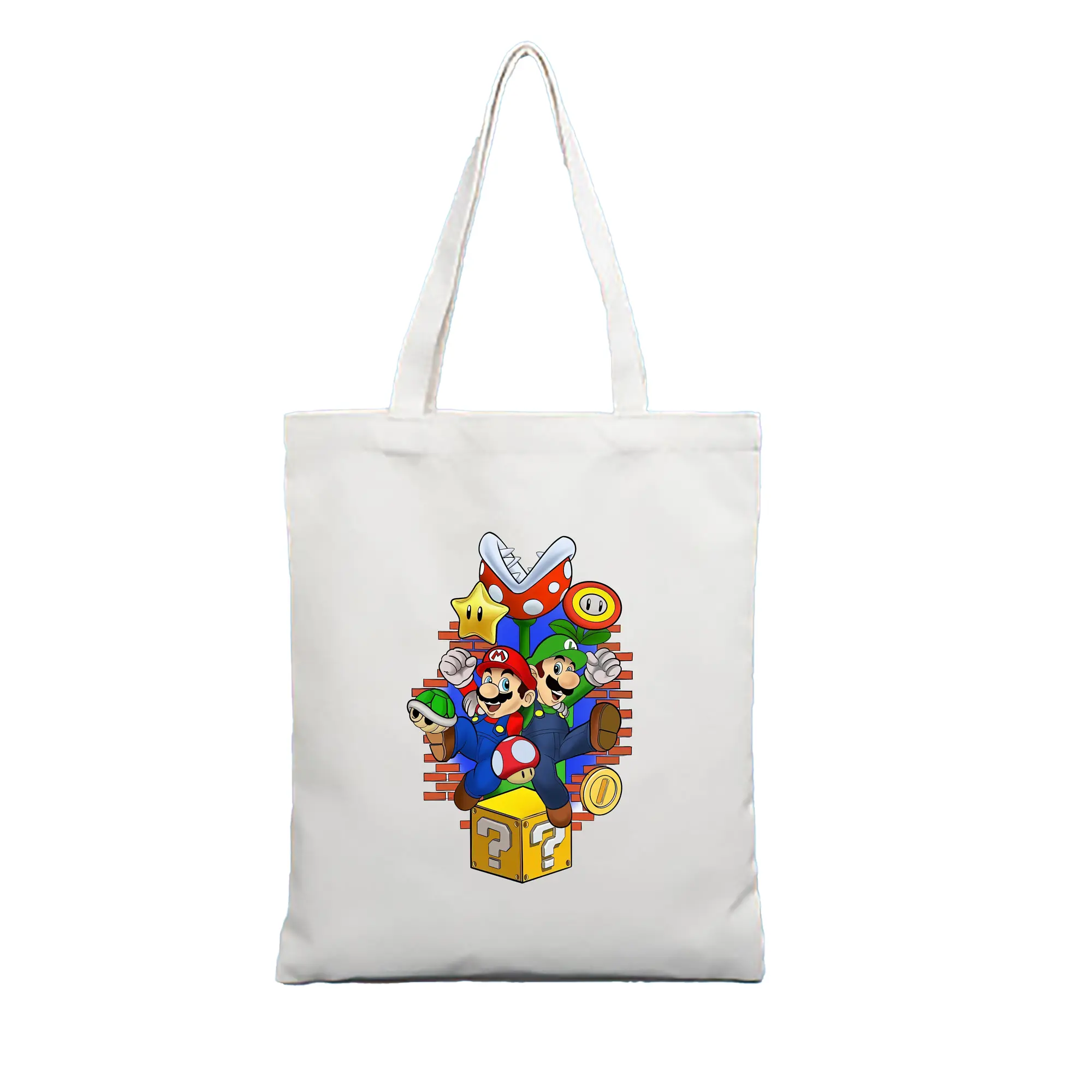 マリオ グッズ ルイージ - 縦型キャンバス手提げバッグ（トートバッグ） ・ キャンバス素材 ・ ショッピング用 ・ 軽量 丈夫 お手入れ簡単