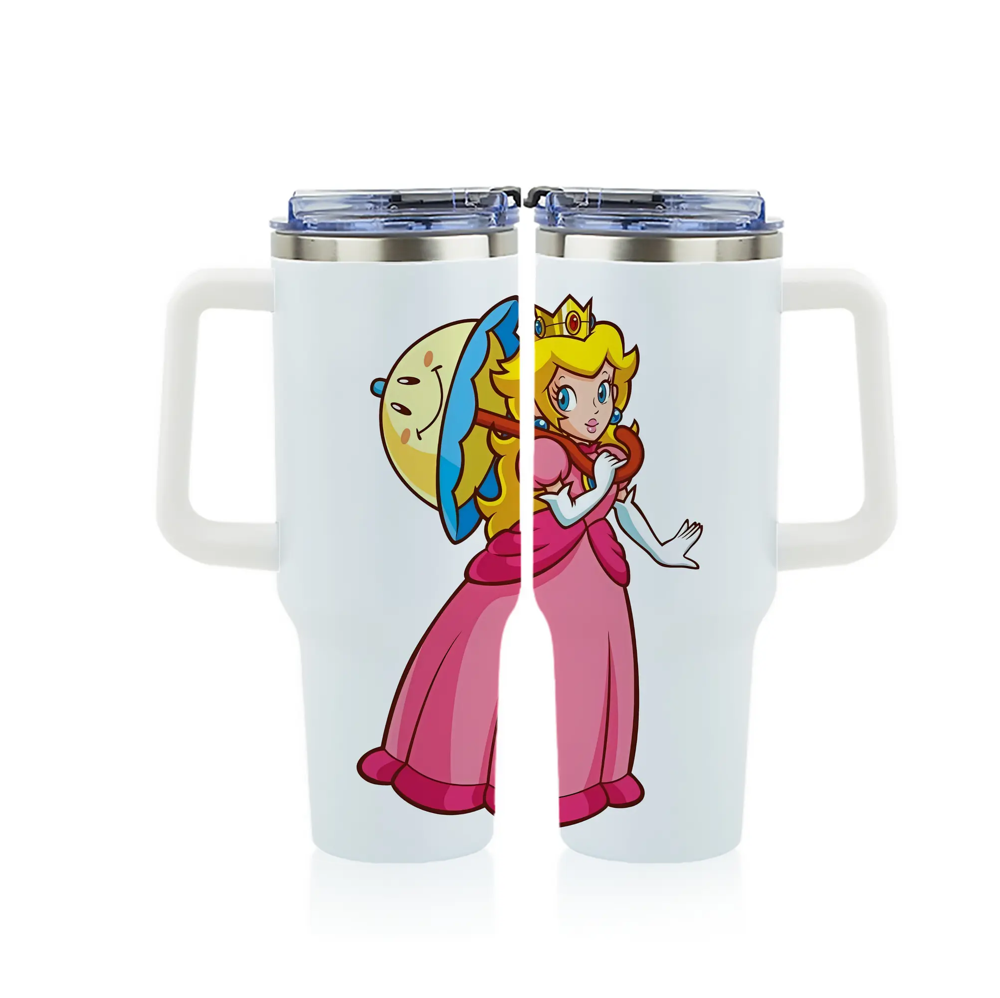 マリオ グッズ ピーチ姫 - 1200mL フルプリント車用タンブラー ・ 304ステンレス 内側 ・ 201ステンレス 外側 ・ 保温 保冷 ・ 通勤 ドライブ アウトドア用