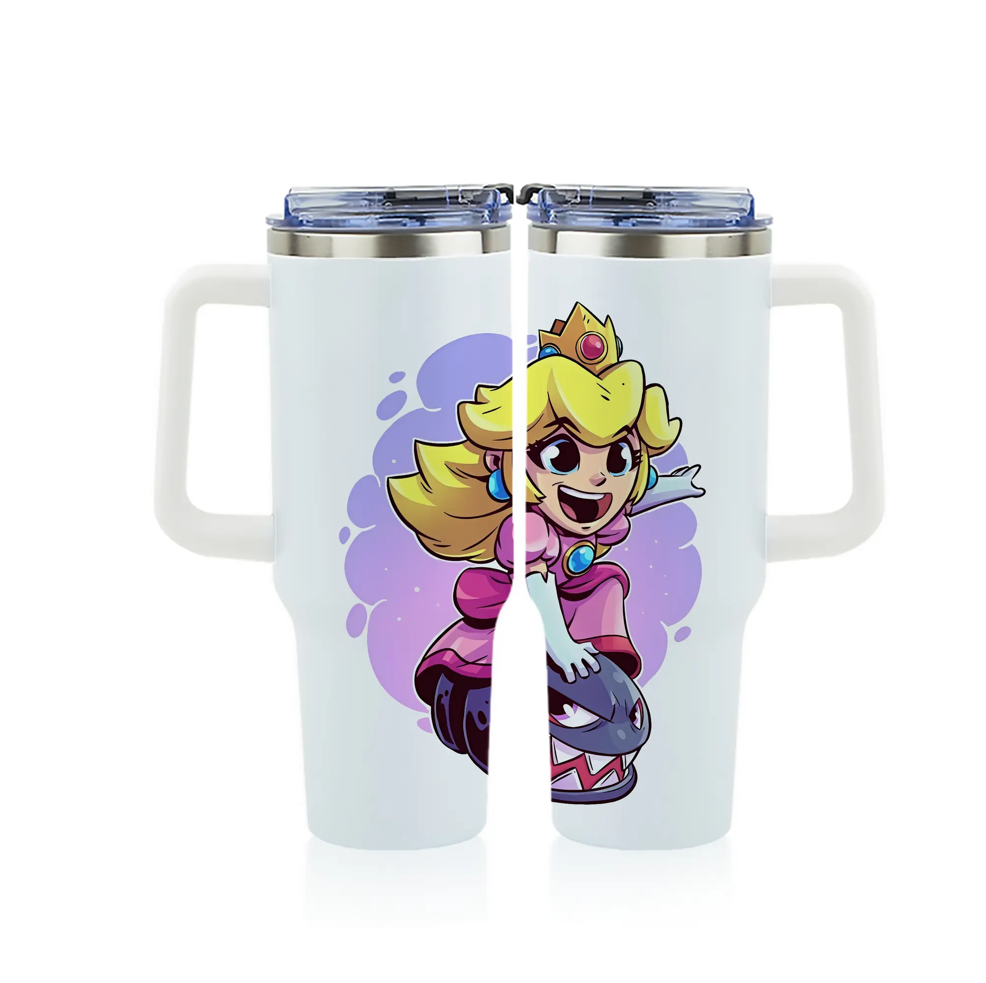 マリオ グッズ ピーチ姫 - 1200mL フルプリント車用タンブラー ・ 304ステンレス 内側 ・ 201ステンレス 外側 ・ 保温 保冷 ・ 通勤 ドライブ アウトドア用