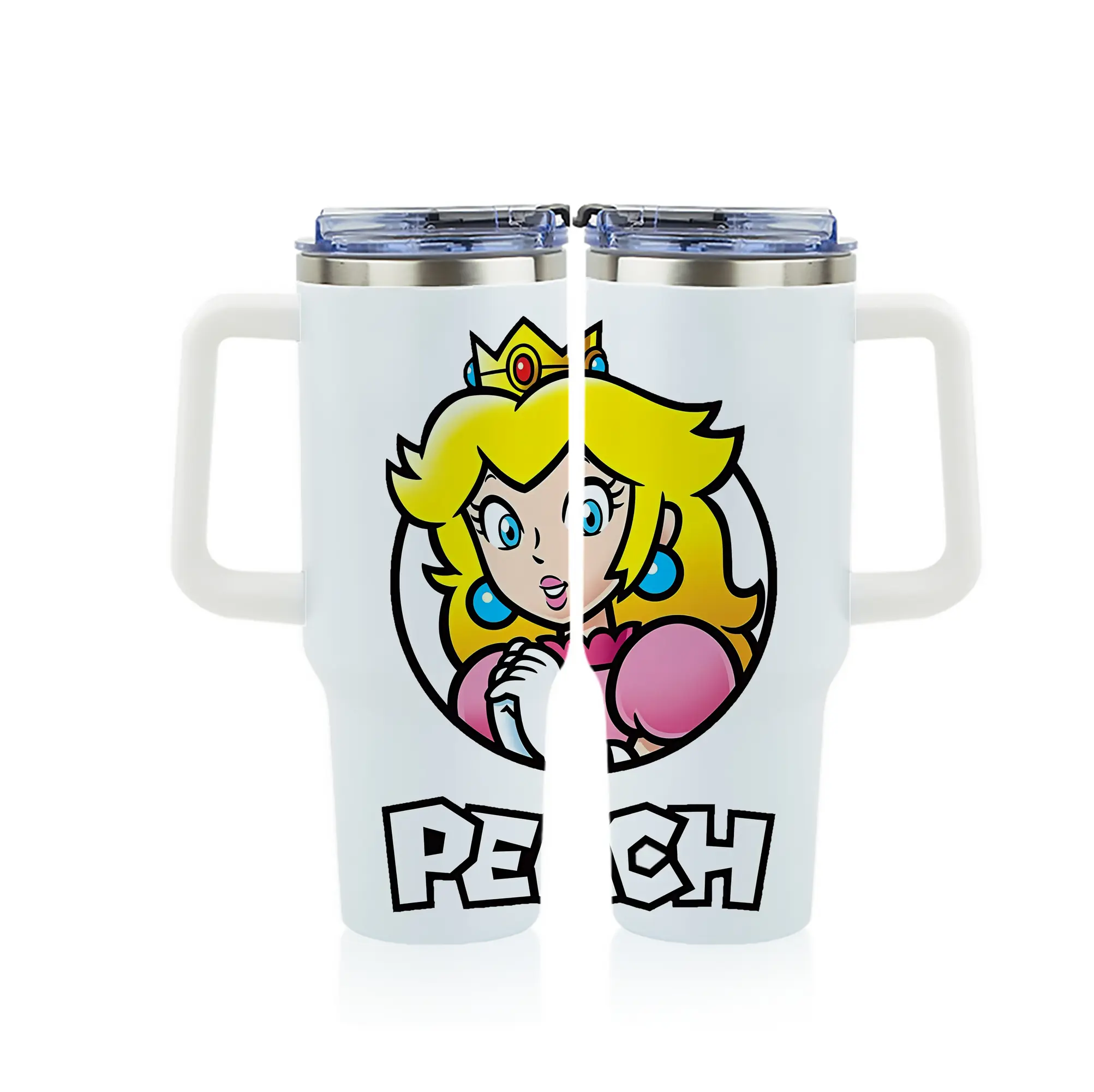 マリオ グッズ ピーチ姫 - 1200mL フルプリント車用タンブラー ・ 304ステンレス 内側 ・ 201ステンレス 外側 ・ 保温 保冷 ・ 通勤 ドライブ アウトドア用