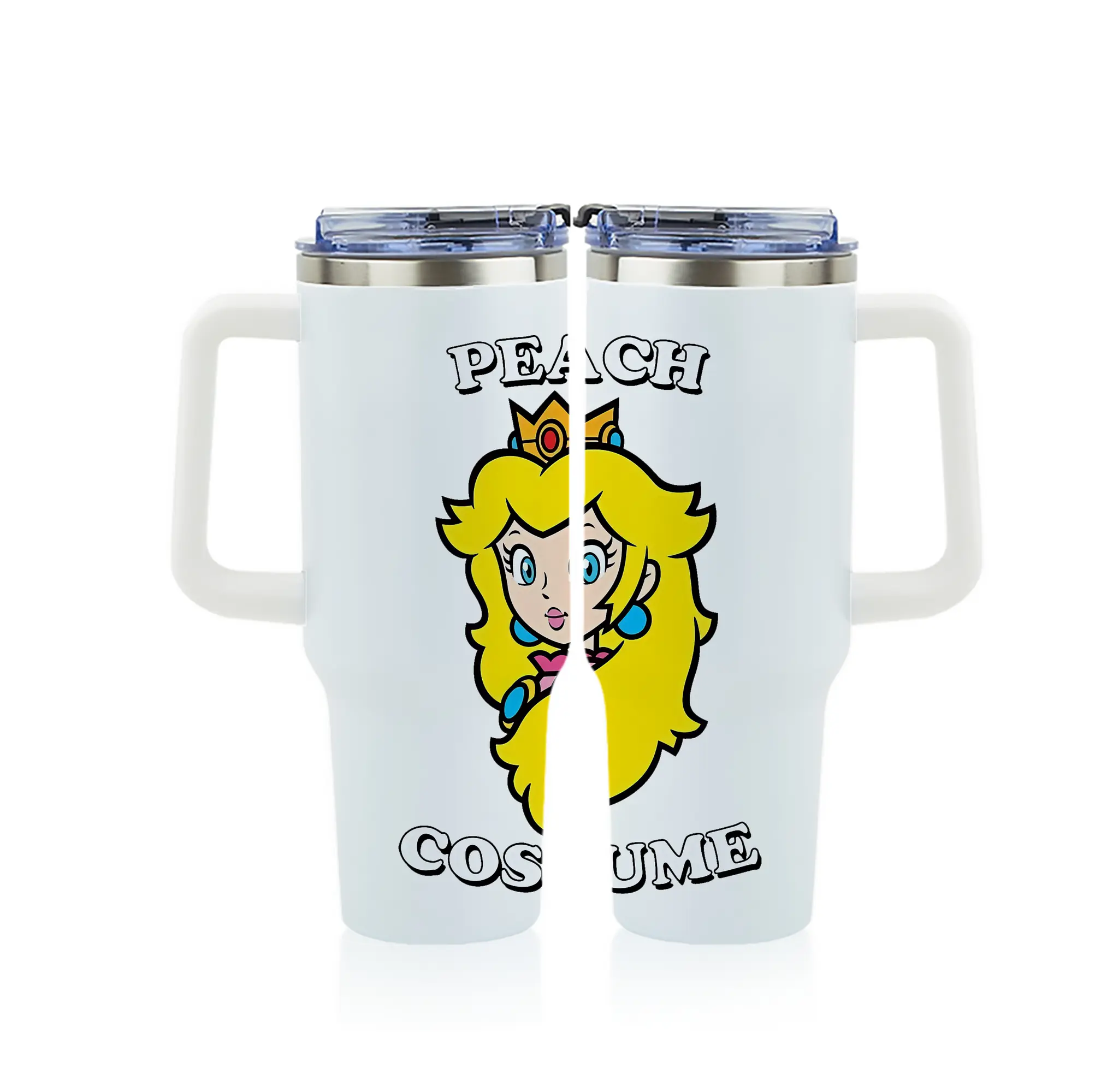 マリオ グッズ ピーチ姫 - 1200mL フルプリント車用タンブラー ・ 304ステンレス 内側 ・ 201ステンレス 外側 ・ 保温 保冷 ・ 通勤 ドライブ アウトドア用