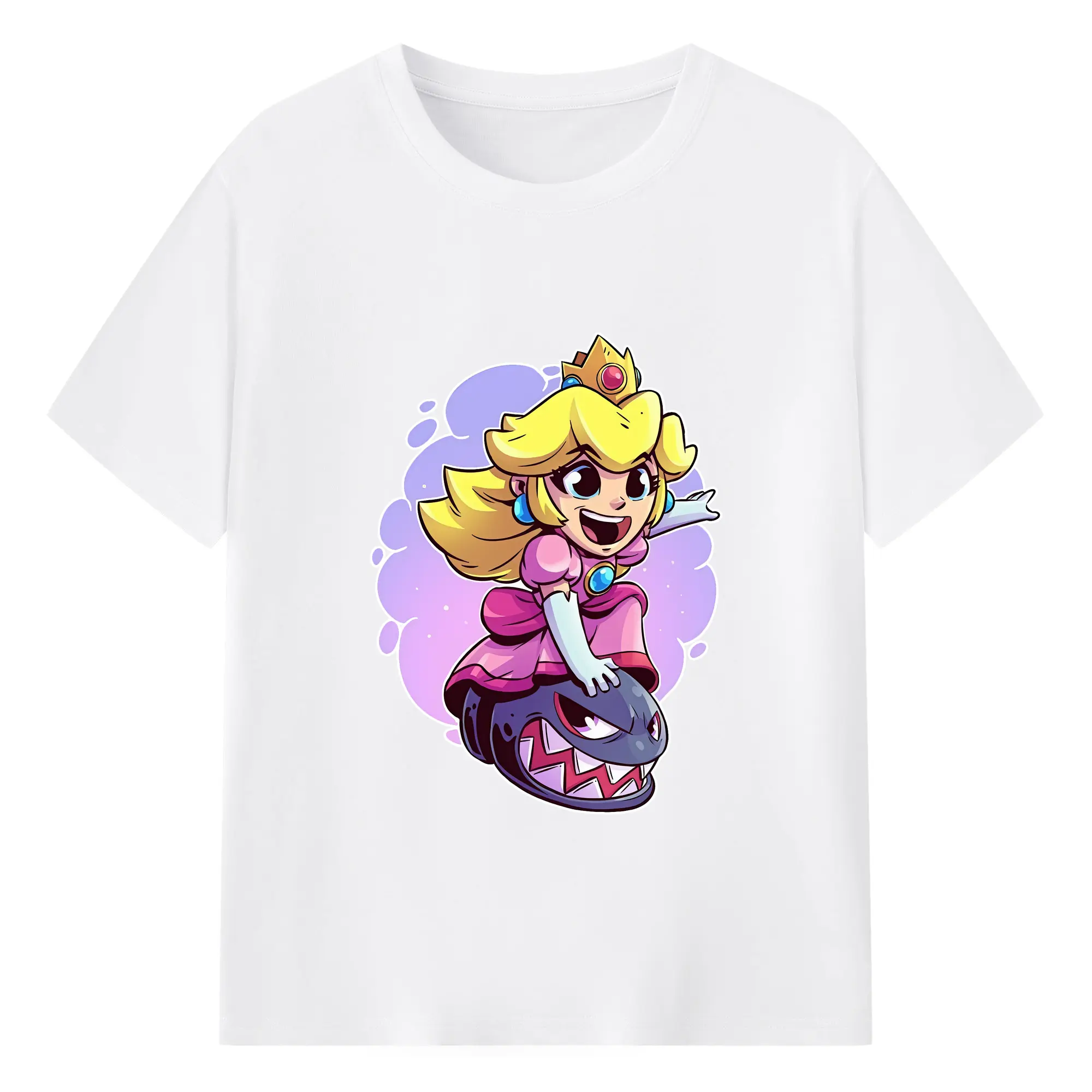 マリオ グッズ ピーチ姫 - 綿100％ 半袖Tシャツ ・ フロントプリント ・ 快適 通気性 ・ 日常使い 散歩 スポーツ用