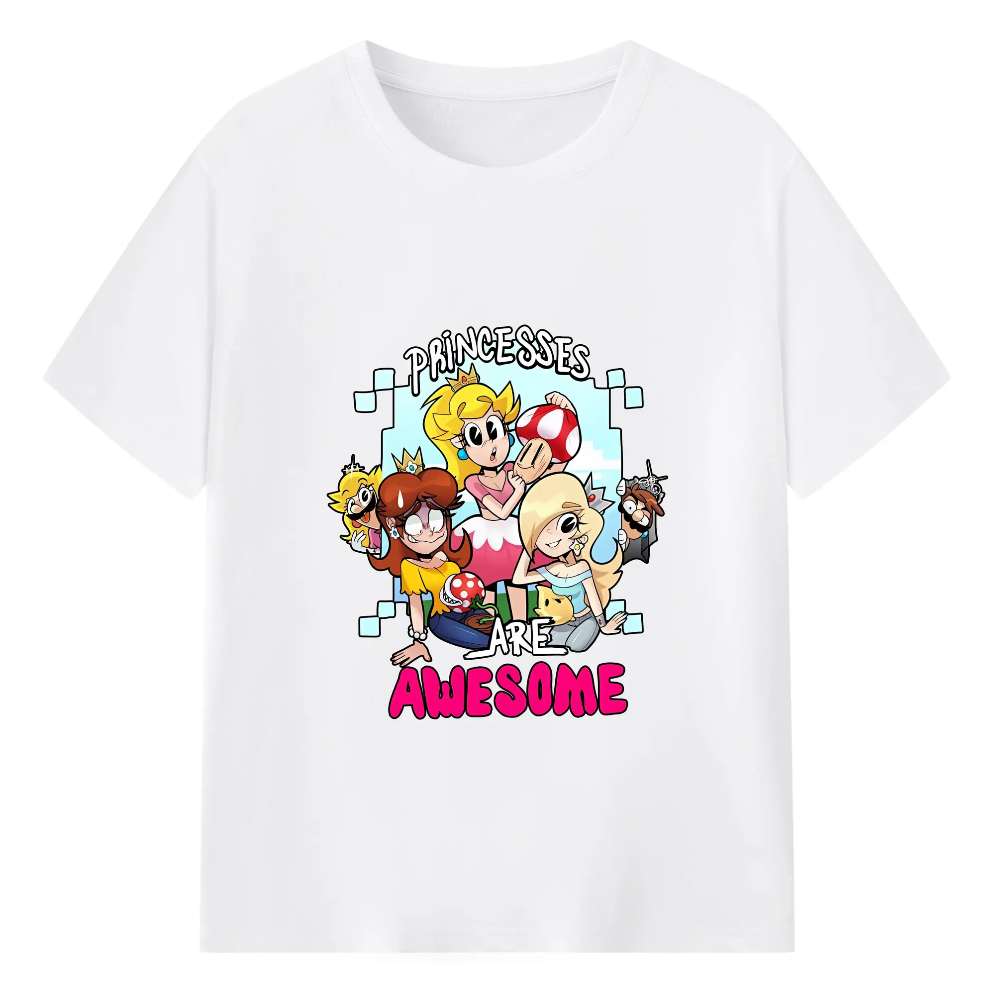 マリオ グッズ ピーチ姫 - 綿100％ 半袖Tシャツ ・ フロントプリント ・ 快適 通気性 ・ 日常使い 散歩 スポーツ用