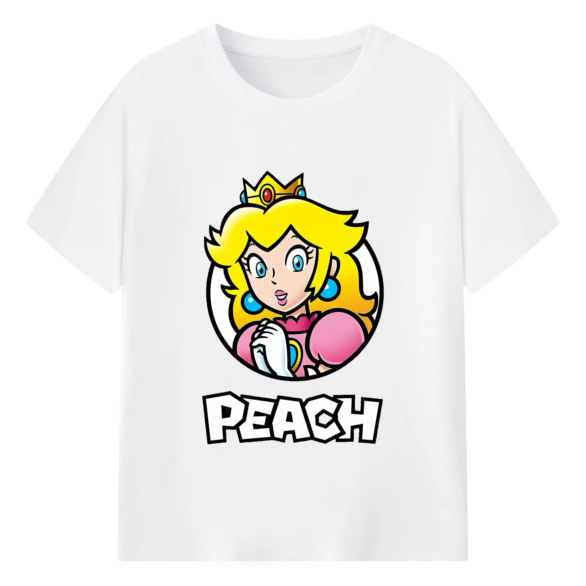 マリオ グッズ ピーチ姫 - 綿100％ 半袖Tシャツ ・ フロントプリント ・ 快適 通気性 ・ 日常使い 散歩 スポーツ用
