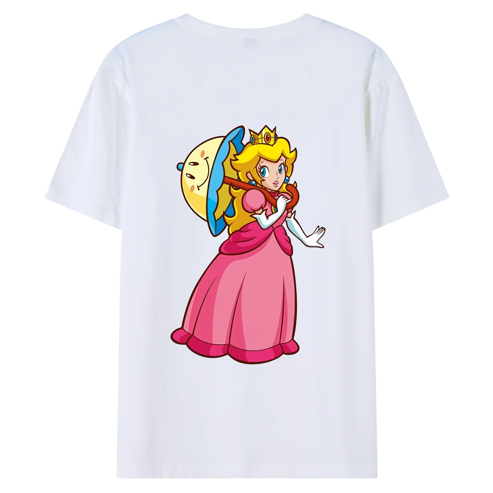 マリオ グッズ ピーチ姫 - 綿100％ 半袖Tシャツ ・ バックプリント ・ 快適 通気性 ・ 日常使い 散歩 スポーツ用
