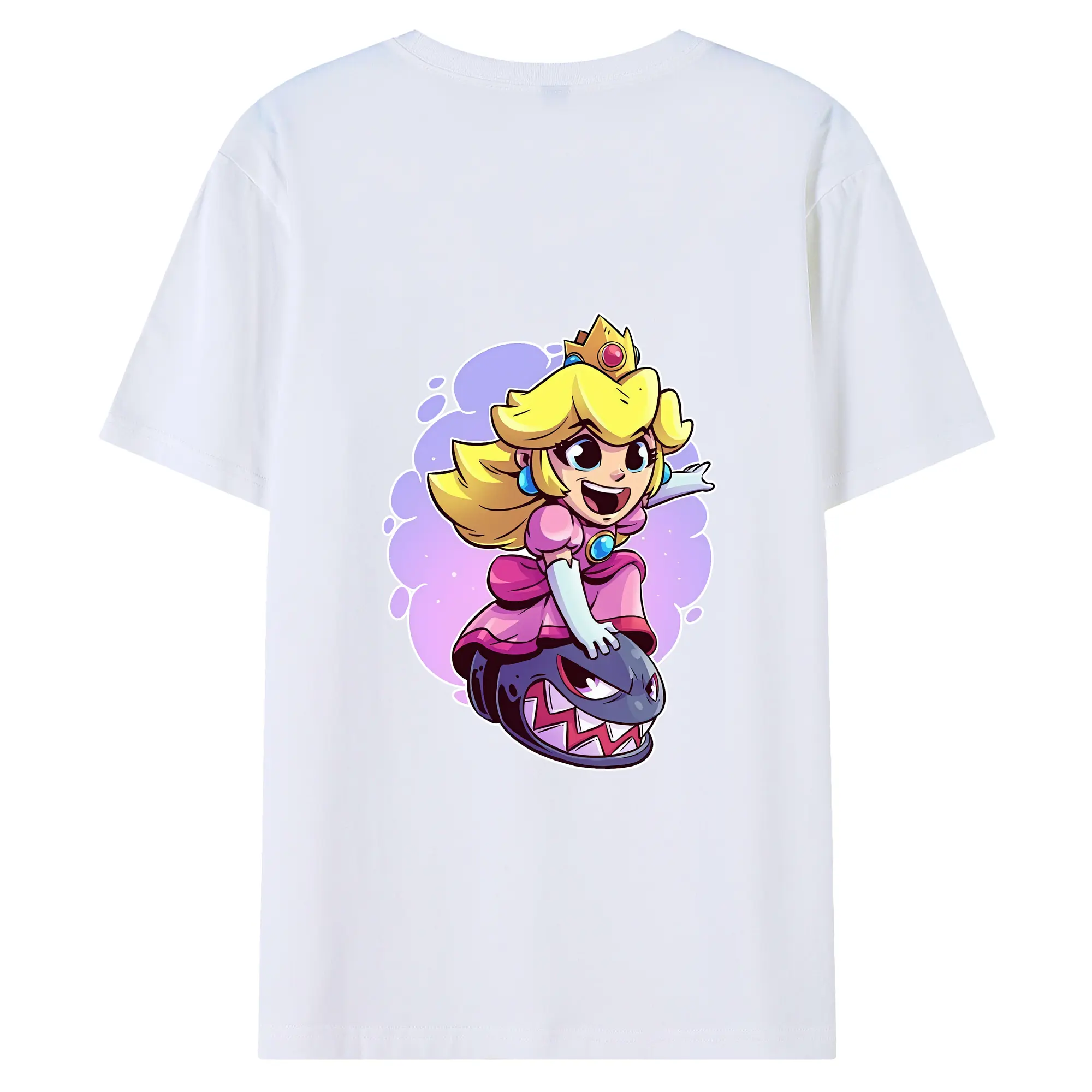 マリオ グッズ ピーチ姫 - 綿100％ 半袖Tシャツ ・ バックプリント ・ 快適 通気性 ・ 日常使い 散歩 スポーツ用