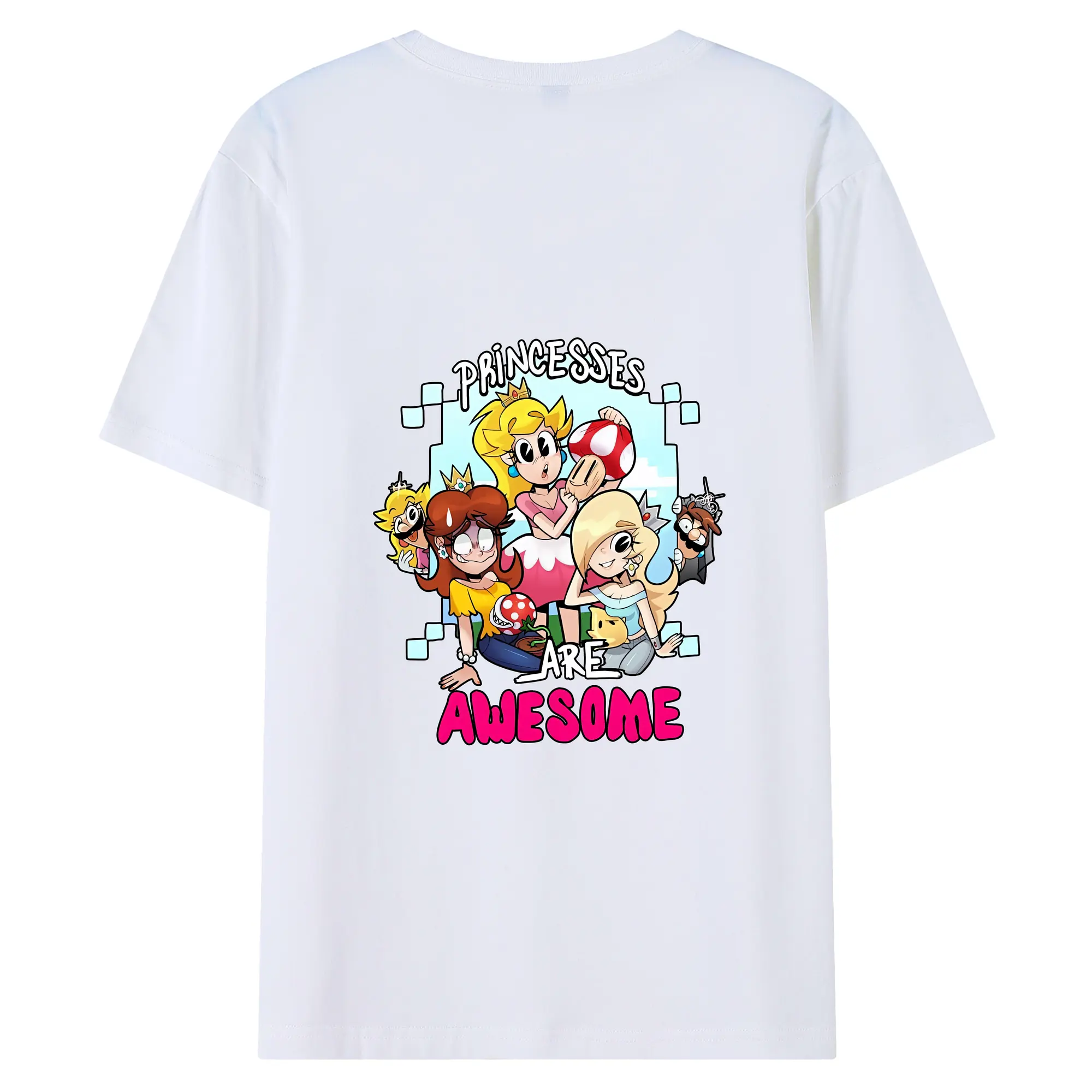 マリオ グッズ ピーチ姫 - 綿100％ 半袖Tシャツ ・ バックプリント ・ 快適 通気性 ・ 日常使い 散歩 スポーツ用