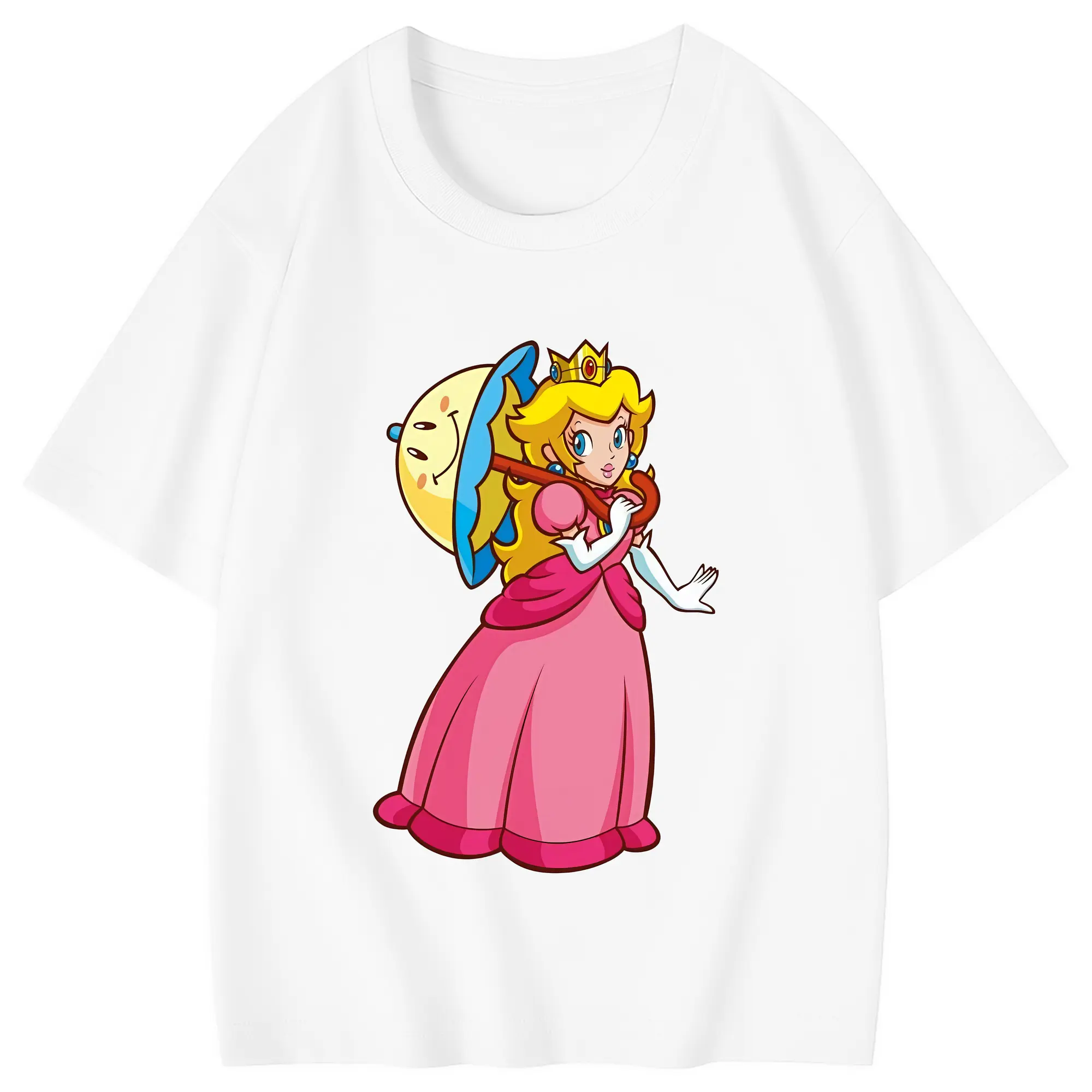 マリオ グッズ ピーチ姫 - 綿100％ キッズTシャツ ・ フロントプリント ・ 快適 通気性 ・ スポーツ カジュアル 散歩用