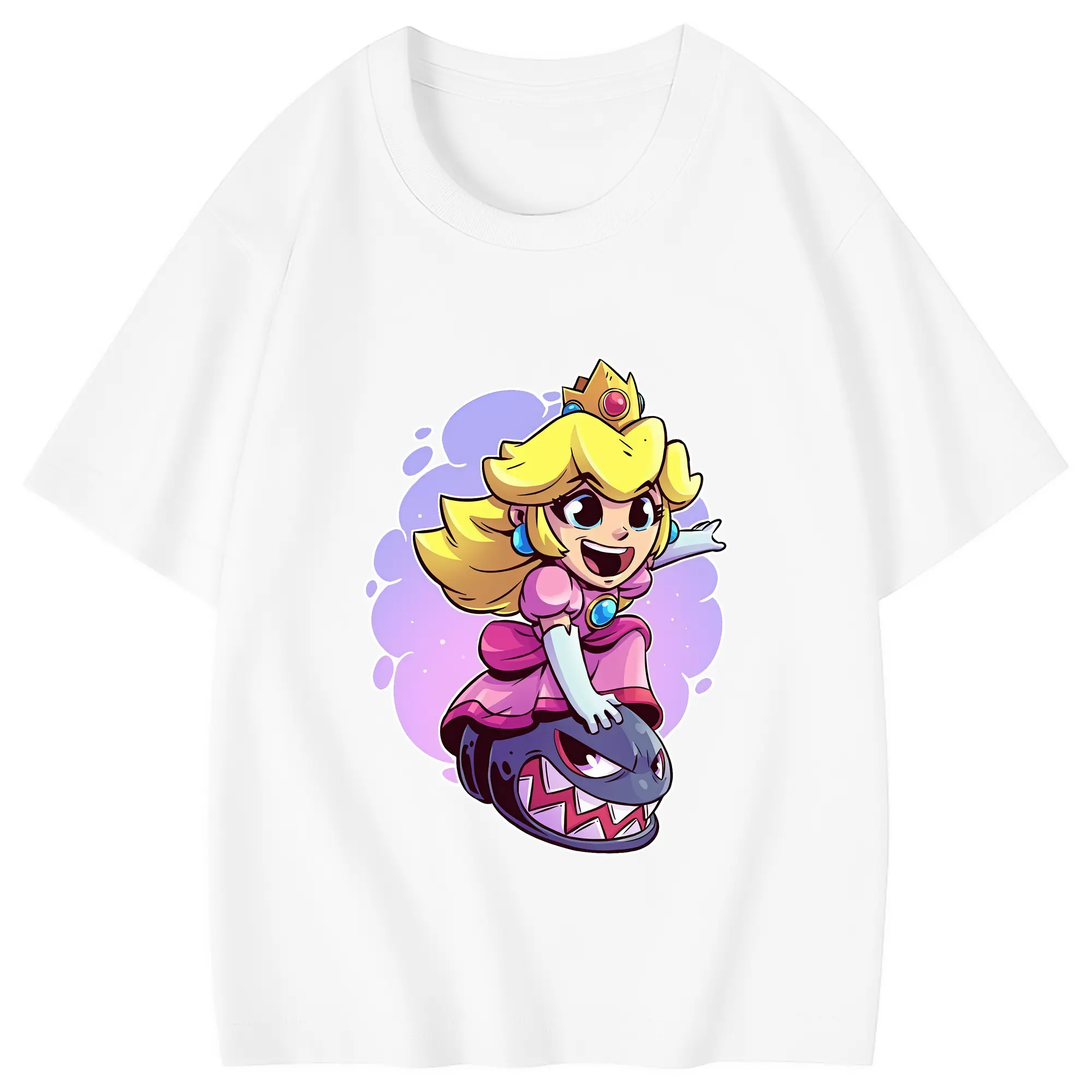 マリオ グッズ ピーチ姫 - 綿100％ キッズTシャツ ・ フロントプリント ・ 快適 通気性 ・ スポーツ カジュアル 散歩用